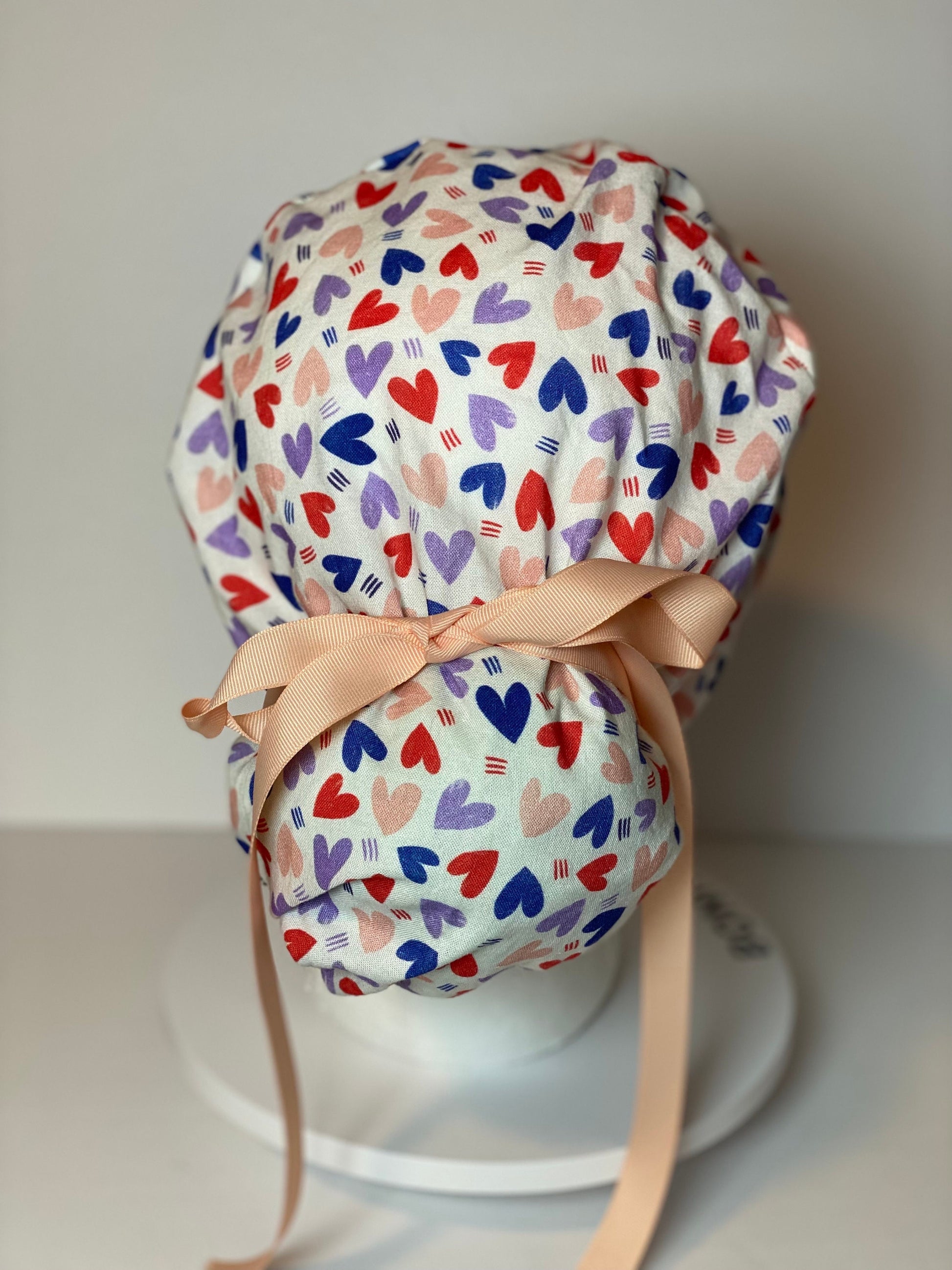 Valentine’s Day scrub cap, heart print women’s scrub cap, Bonnet Head Designs