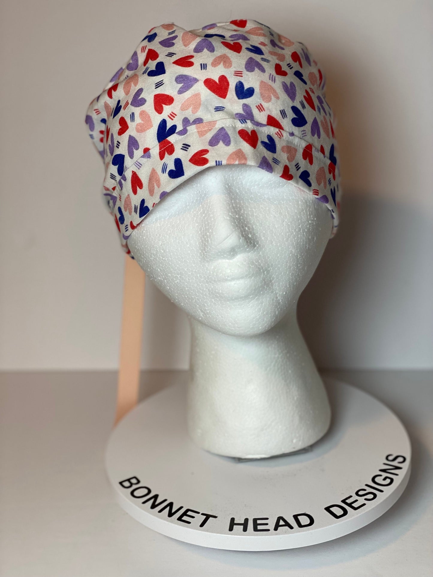 Valentine’s Day scrub cap, heart print women’s scrub cap, Bonnet Head Designs