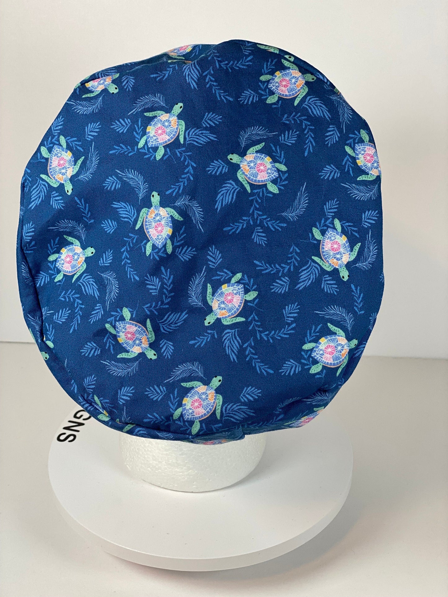 Sea turtle euro style scrub cap, women’s turtle scrub cap, Bonnet Head Designs