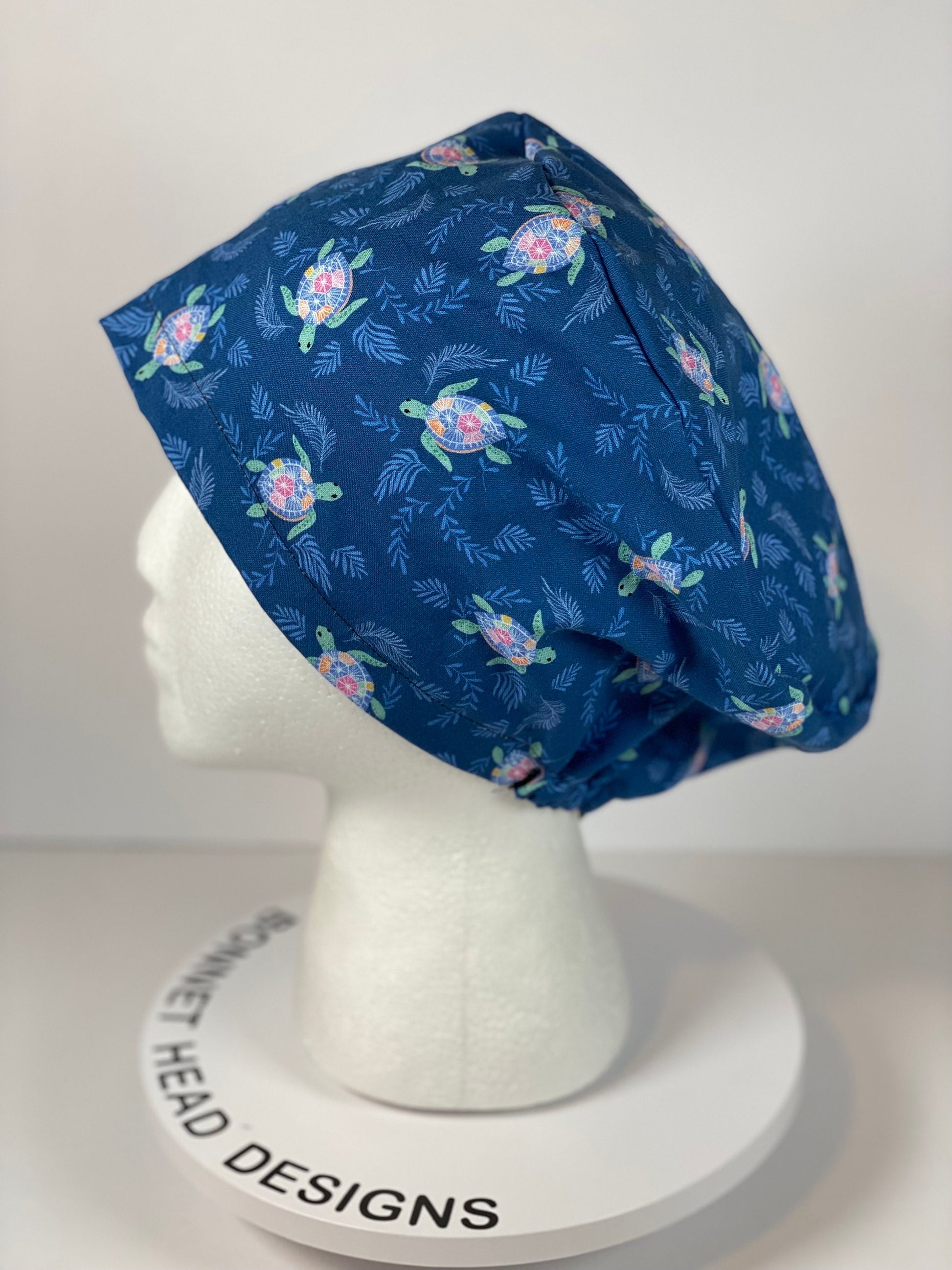 Sea turtle euro style scrub cap, women’s turtle scrub cap, Bonnet Head Designs