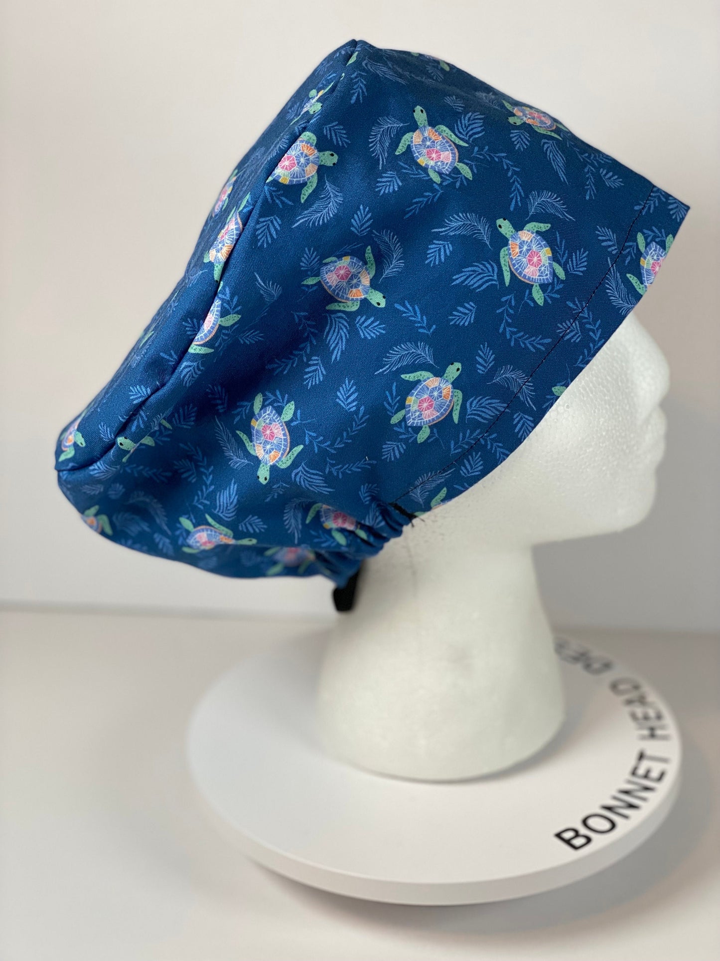 Sea turtle euro style scrub cap, women’s turtle scrub cap, Bonnet Head Designs