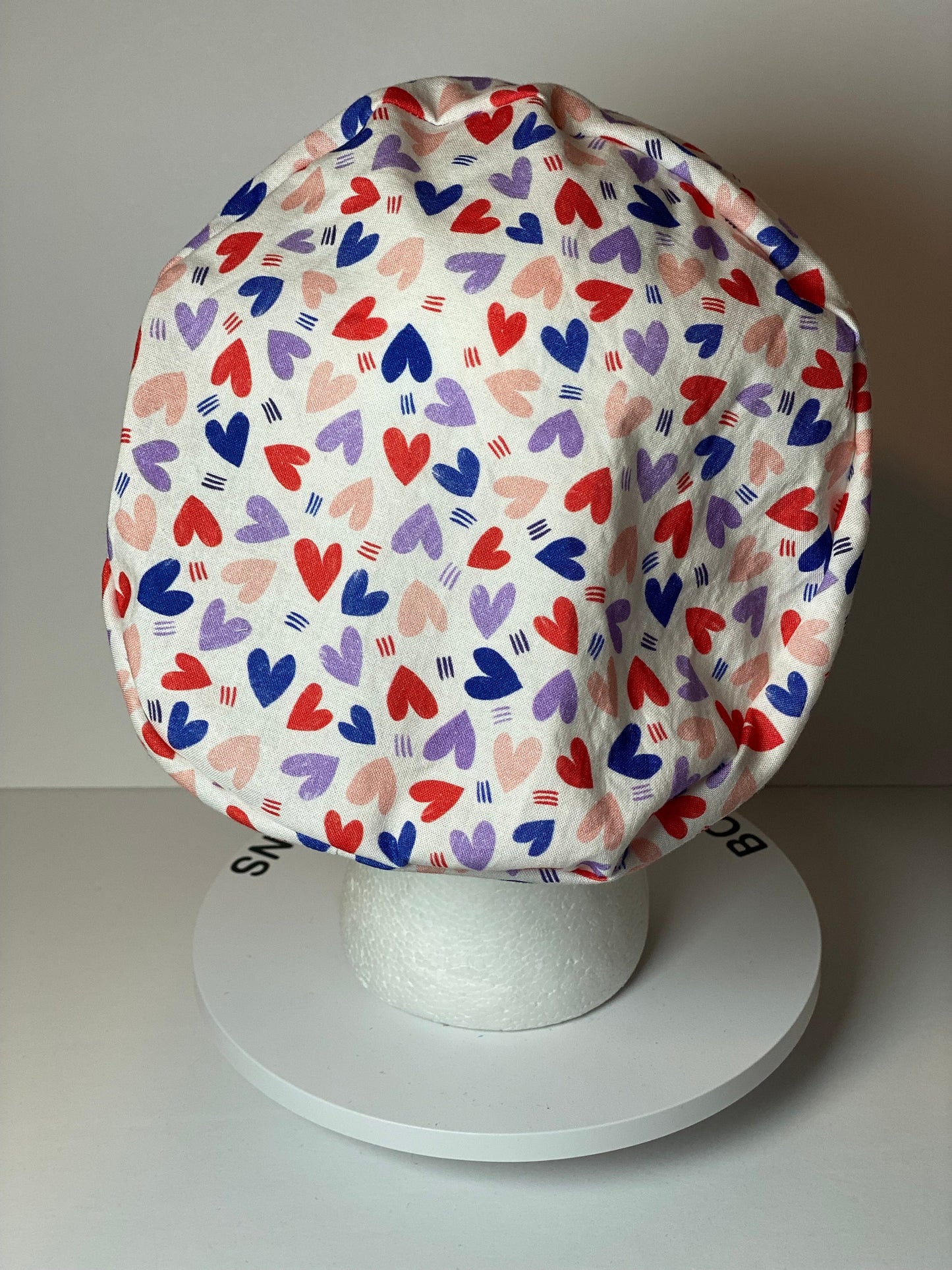 Valentine’s Day euro style scrub cap, heart print women’s scrub cap, Bonnet Head Designs