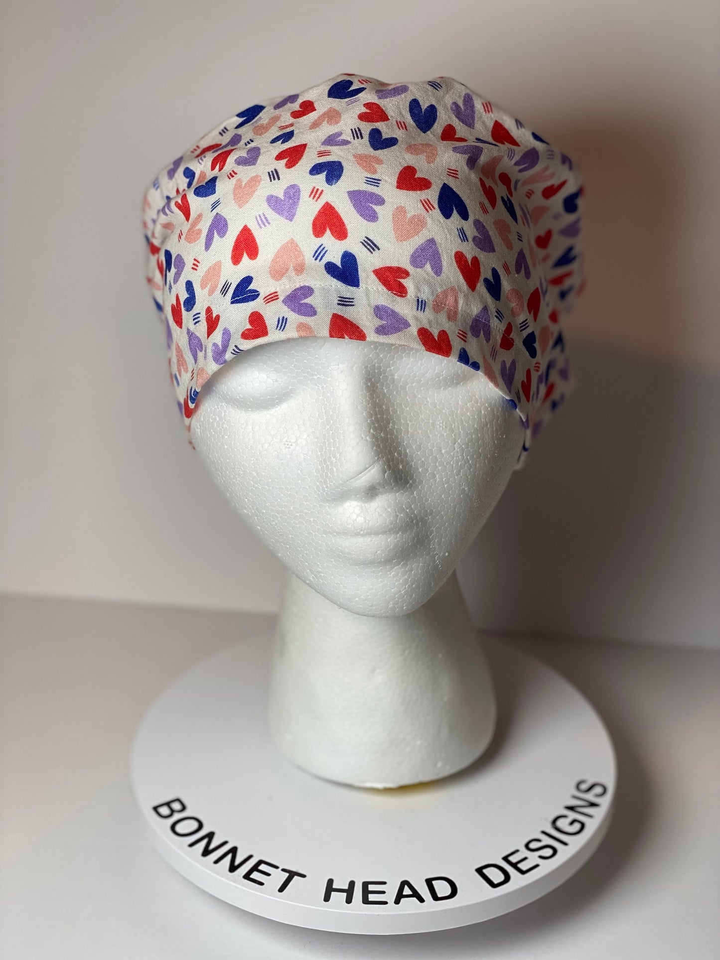 Valentine’s Day euro style scrub cap, heart print women’s scrub cap, Bonnet Head Designs