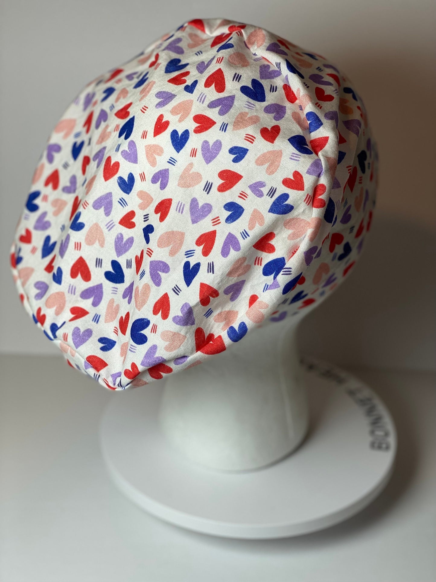 Valentine’s Day euro style scrub cap, heart print women’s scrub cap, Bonnet Head Designs