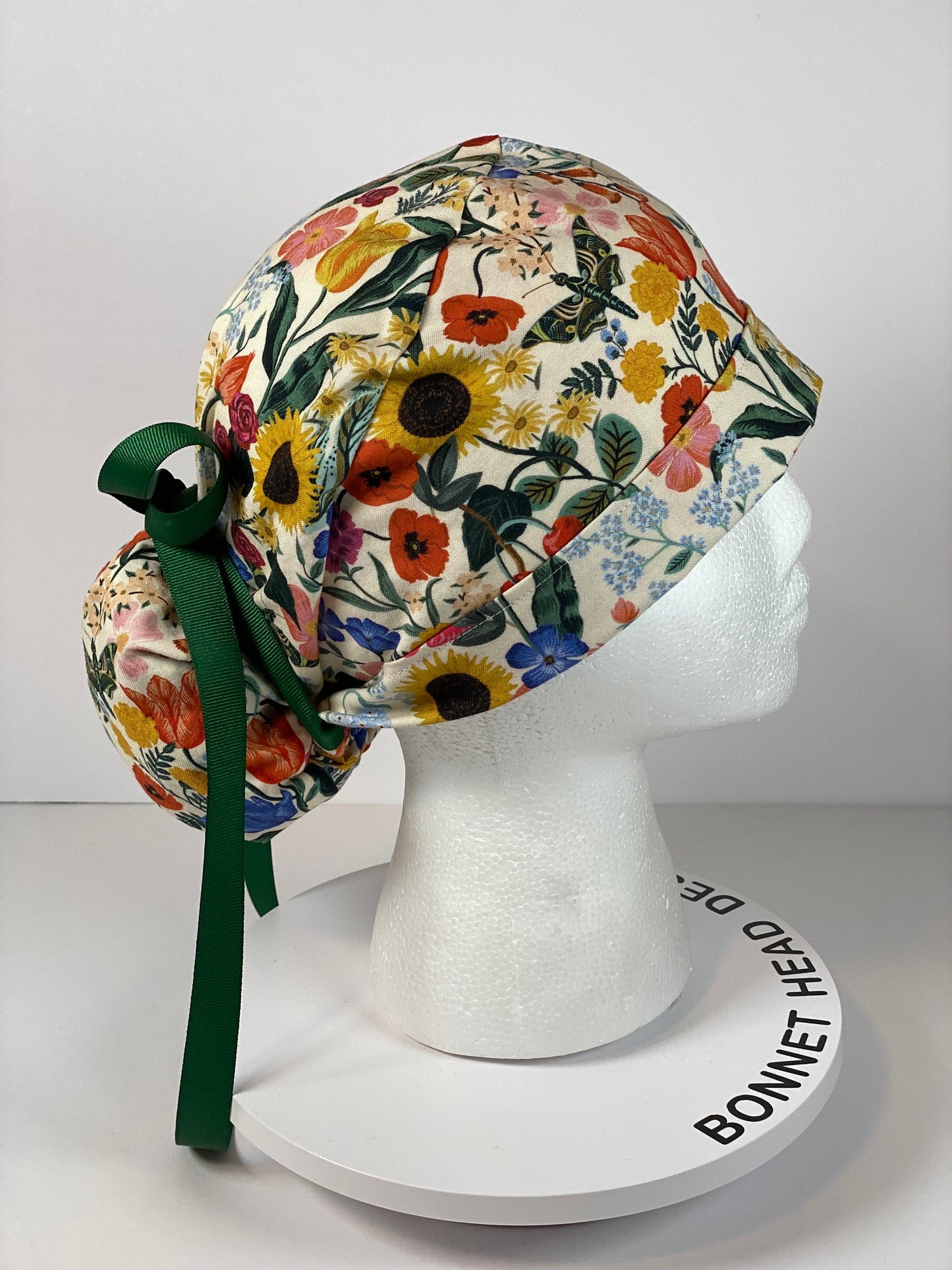 Rifle Paper Co Curio cream floral fabric scrub cap, women’s spring scrub hat floral, Bonnet Head Designs