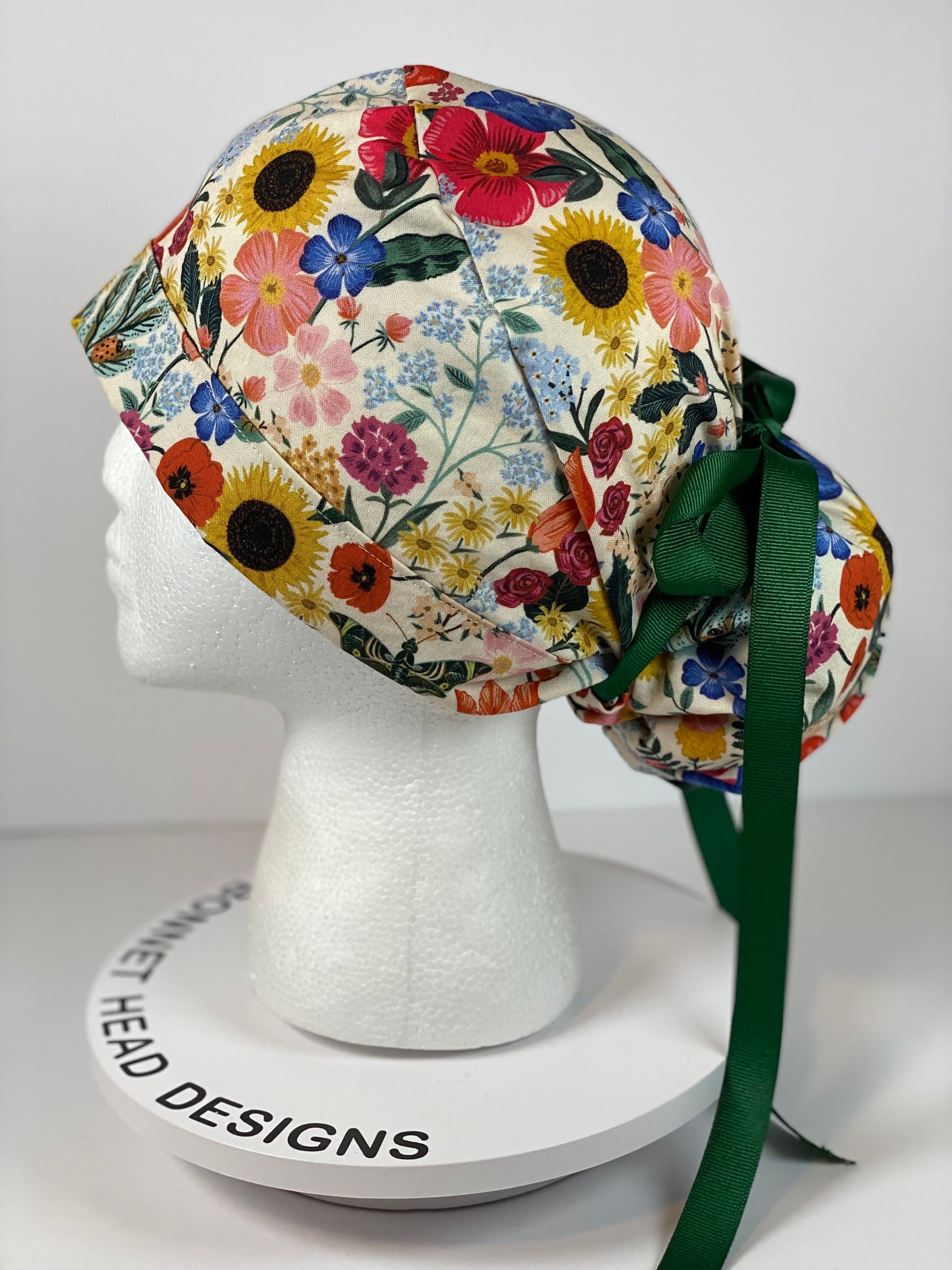 Rifle Paper Co Curio cream floral fabric scrub cap, women’s spring scrub hat floral, Bonnet Head Designs