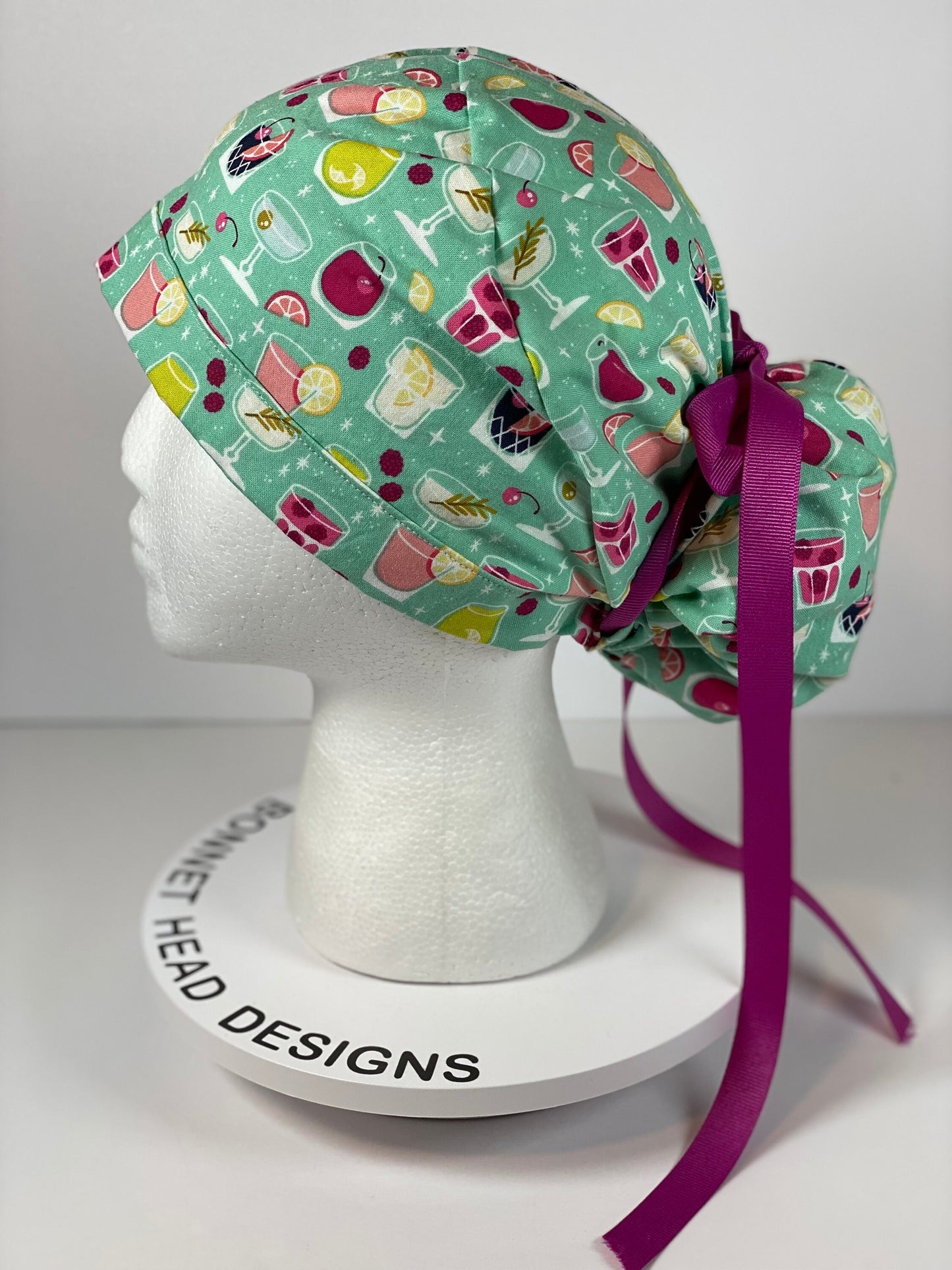 Mixed drinks scrub cap, scrub hat cocktails, happy hour scrub hat, Bonnet Head Designs