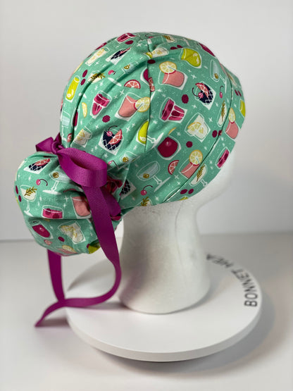 Mixed drinks scrub cap, scrub hat cocktails, happy hour scrub hat, Bonnet Head Designs