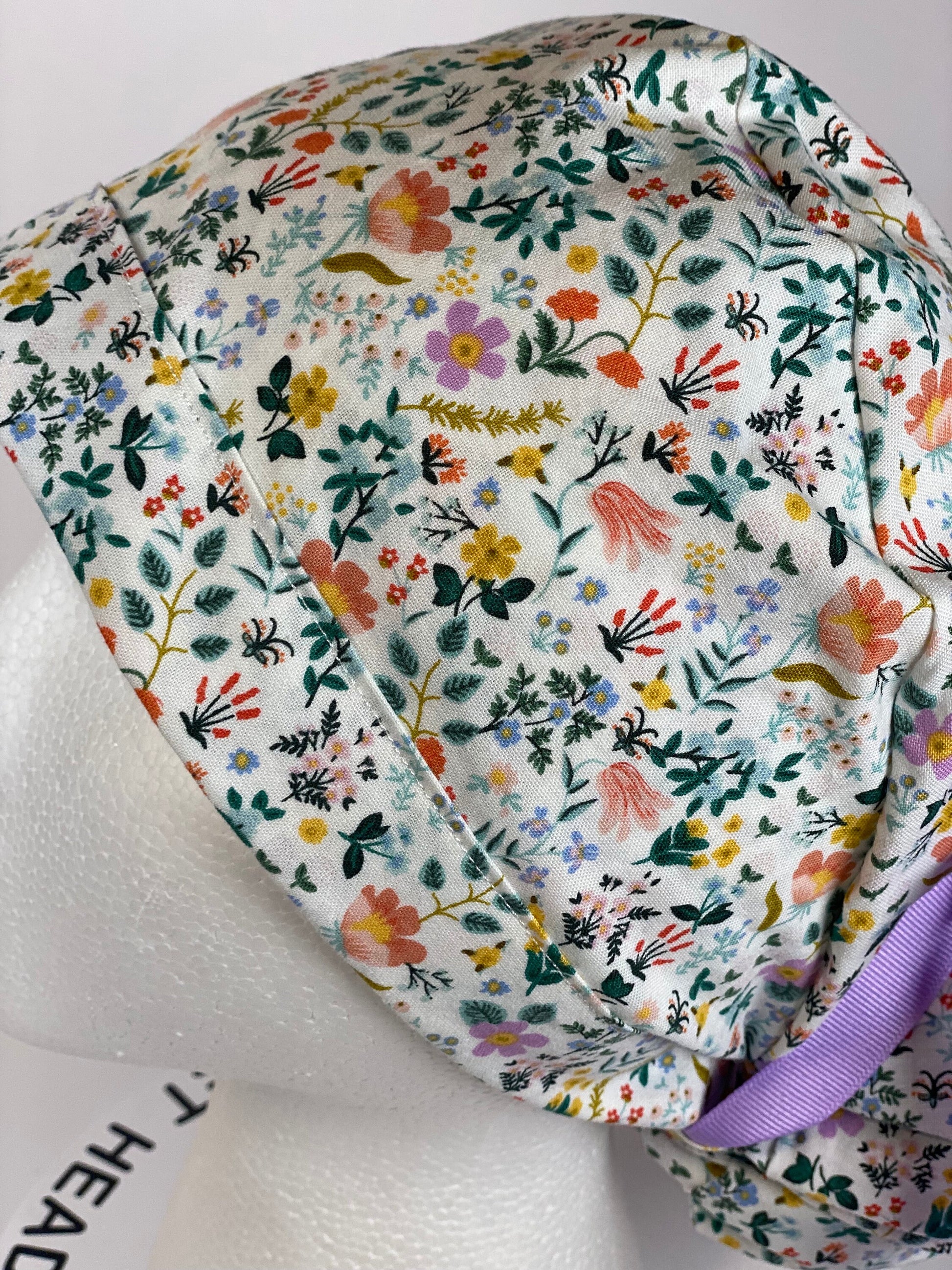 Rifle Paper Co white bramble fields fabric scrub cap, white floral scrub hat, nurse gift, doctor gift, Bonnet Head Designs