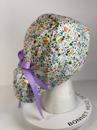 Rifle Paper Co white bramble fields fabric scrub cap, white floral scrub hat, nurse gift, doctor gift, Bonnet Head Designs