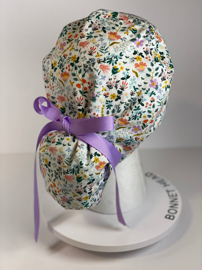 Rifle Paper Co white bramble fields fabric scrub cap, white floral scrub hat, nurse gift, doctor gift, Bonnet Head Designs