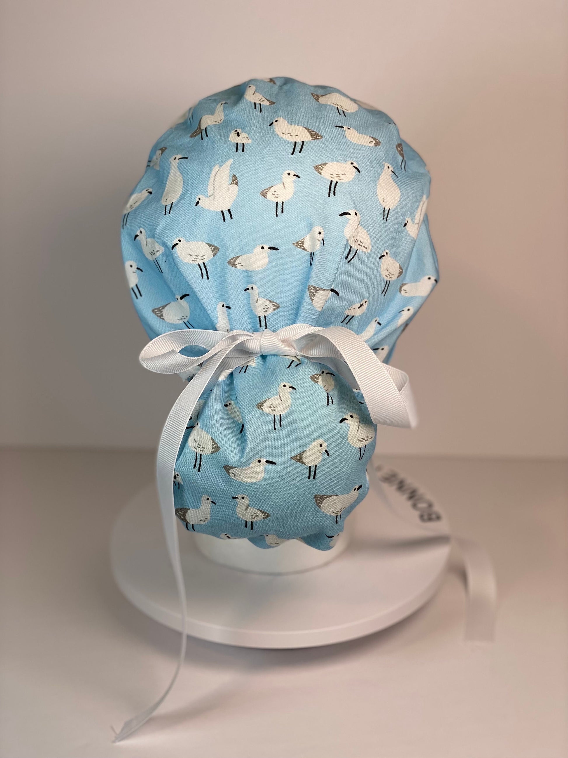 Sea bird print womens scrub cap, summer ponytail scrub cap, Bonnet Head Designs