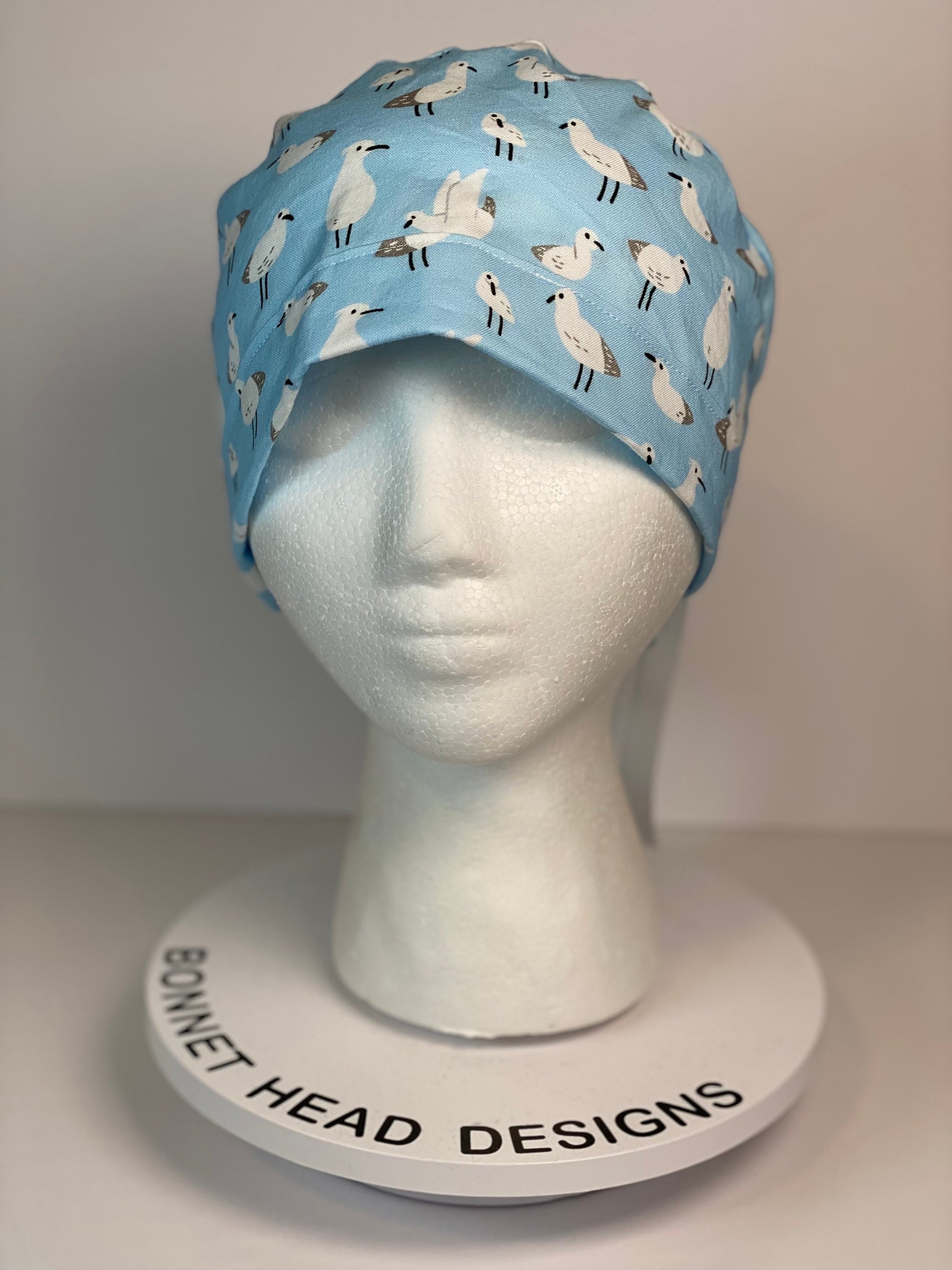 Sea bird print womens scrub cap, summer ponytail scrub cap, Bonnet Head Designs