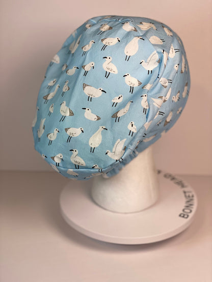 Summer sea bird print womens euro scrub cap, summer euro scrub hat, Bonnet Head Designs