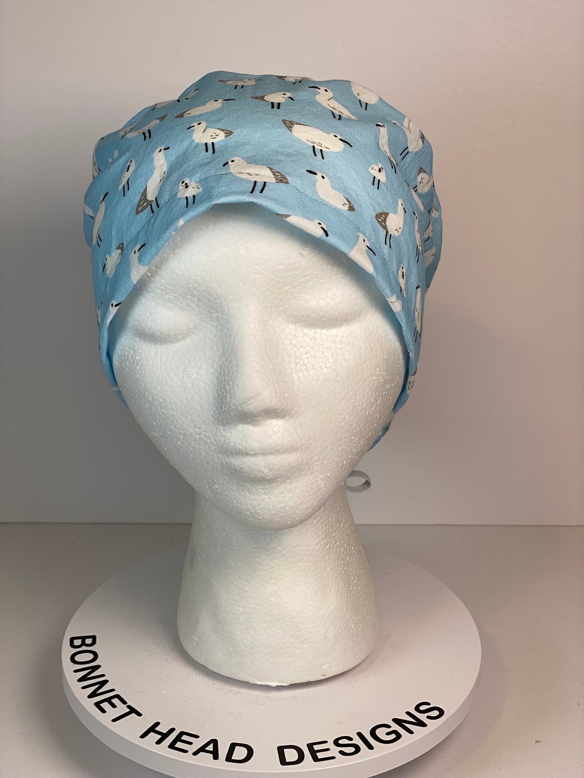 Summer sea bird print womens euro scrub cap, summer euro scrub hat, Bonnet Head Designs