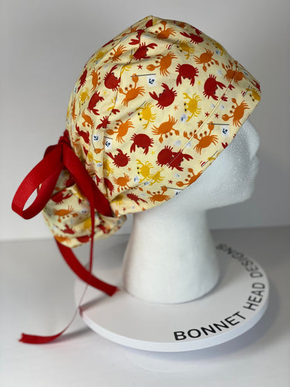 I’m a little crabby women’s ponytail scrub cap, summer sea crabs scrub hat, Bonnet Head Designs