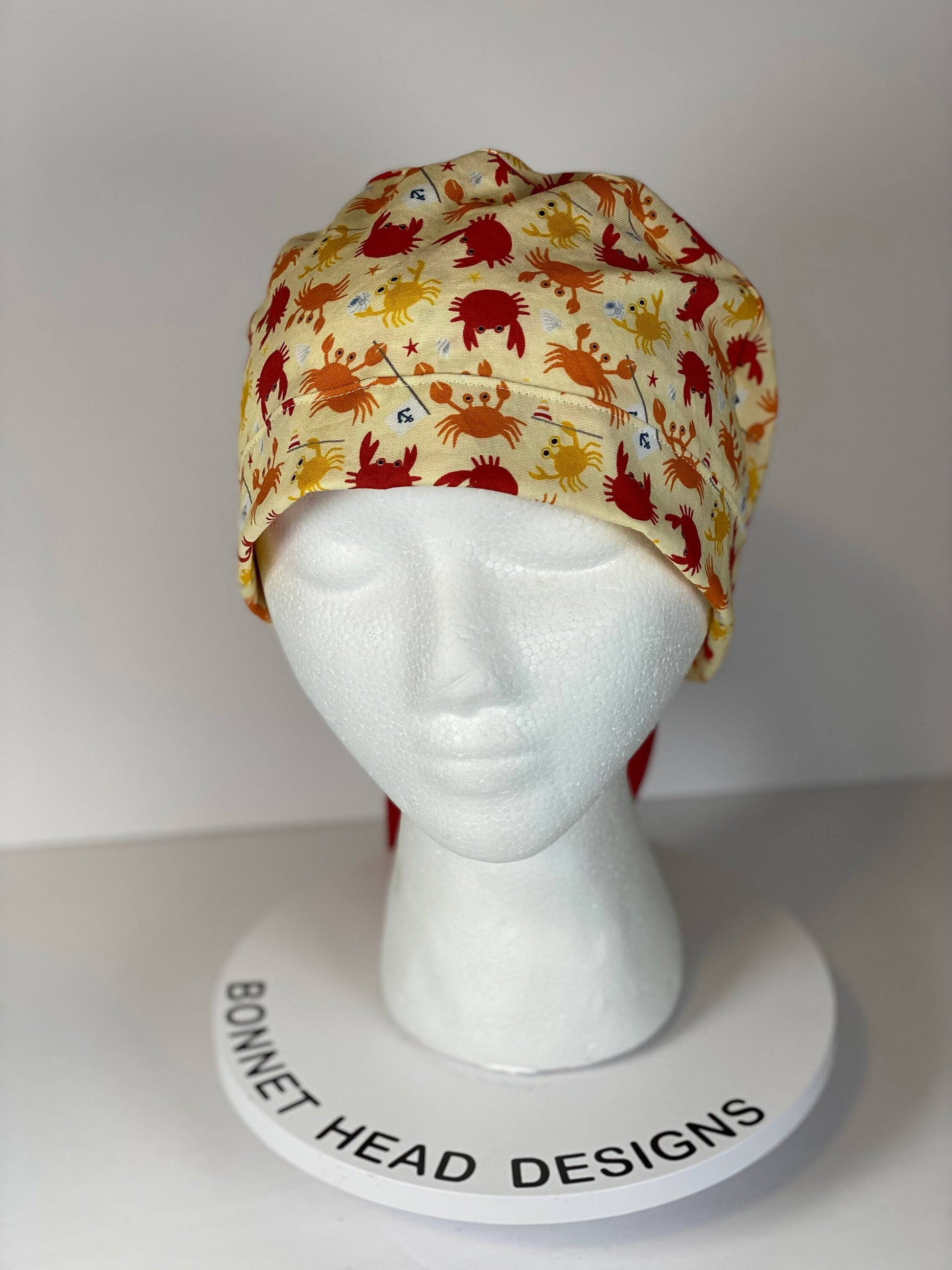 I’m a little crabby women’s ponytail scrub cap, summer sea crabs scrub hat, Bonnet Head Designs