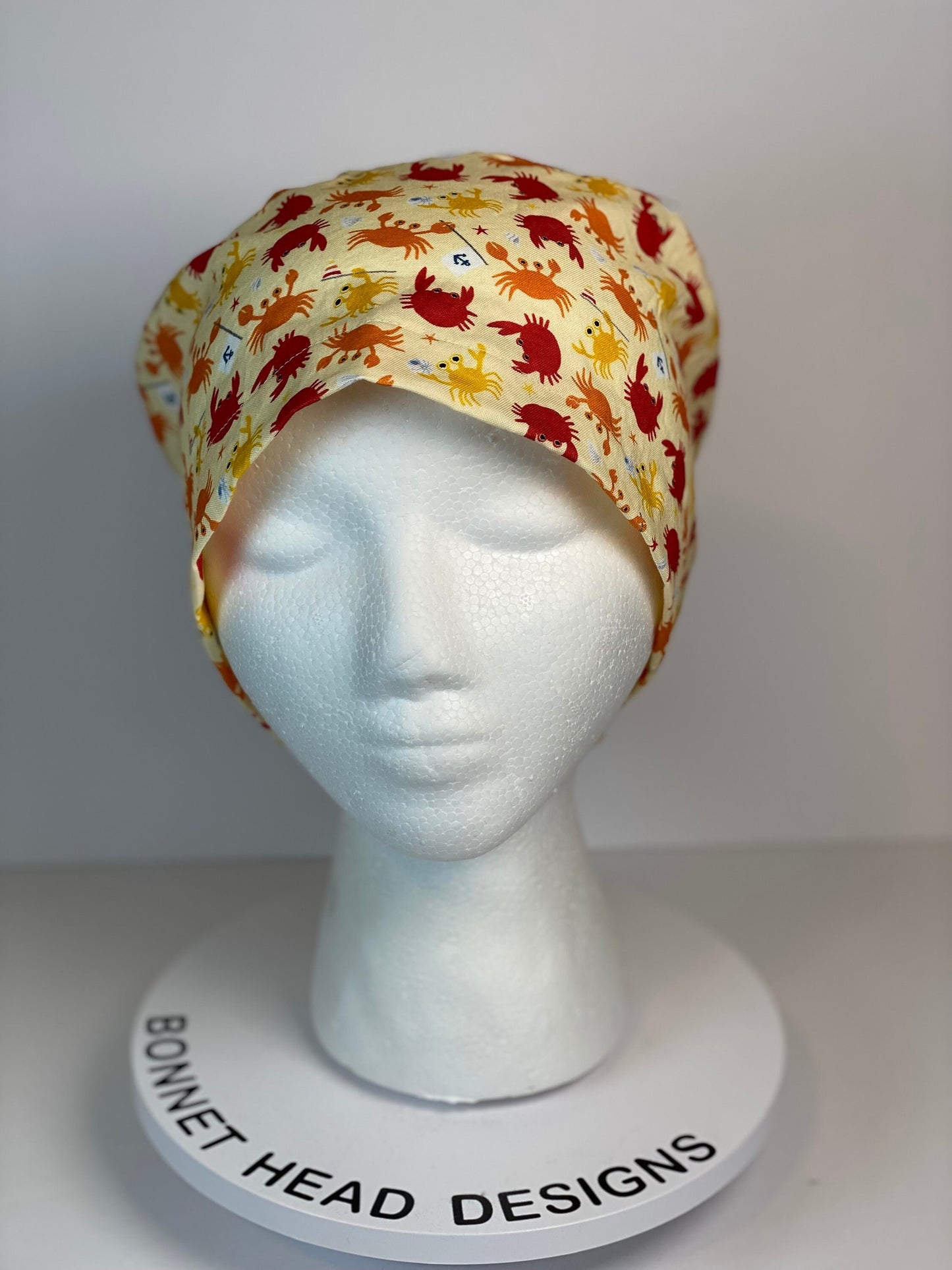 Crab print euro scrub cap, summer sea crabs scrub hat, Bonnet Head Designs