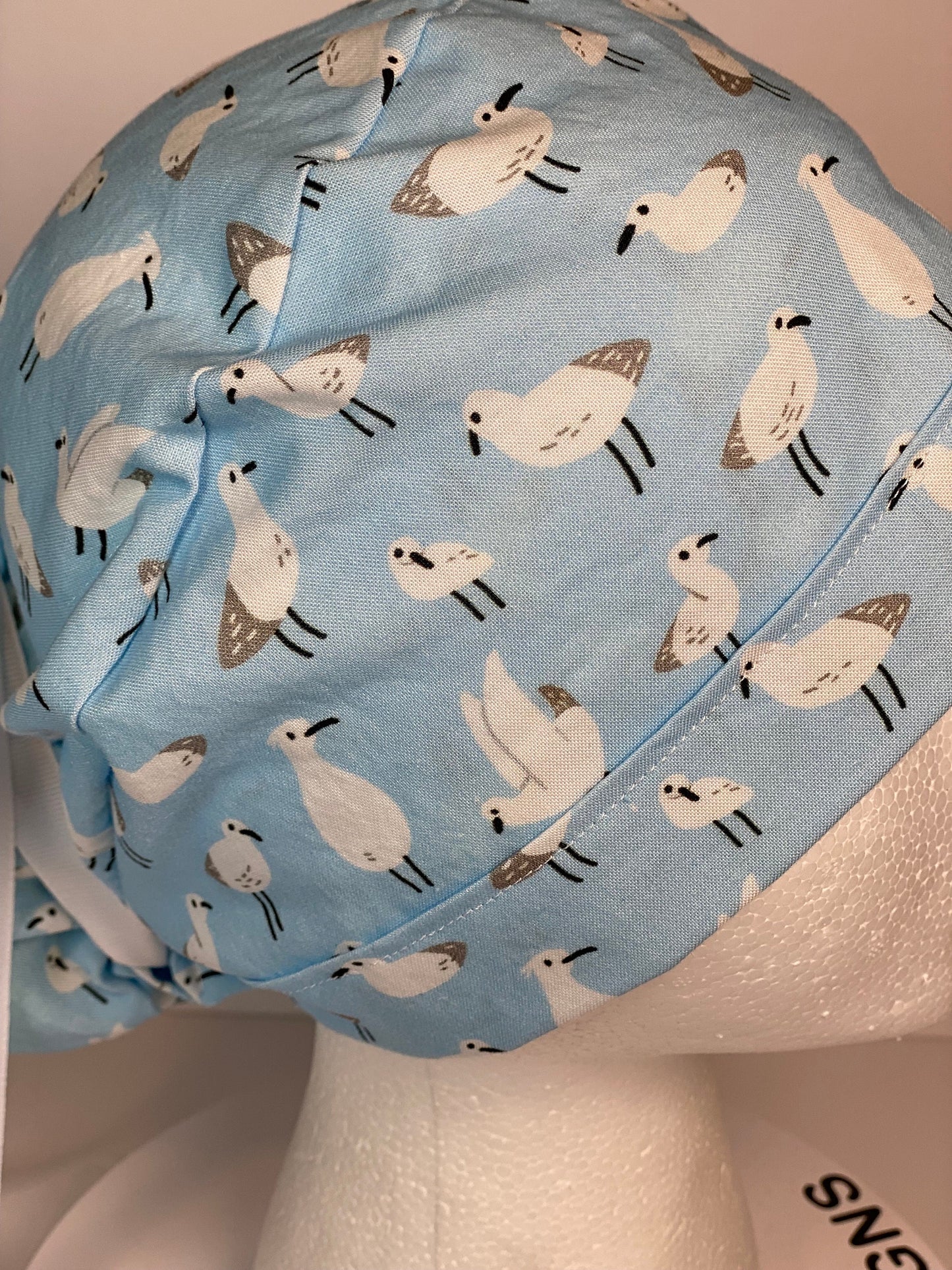 Sea bird print womens scrub cap, summer ponytail scrub cap, Bonnet Head Designs