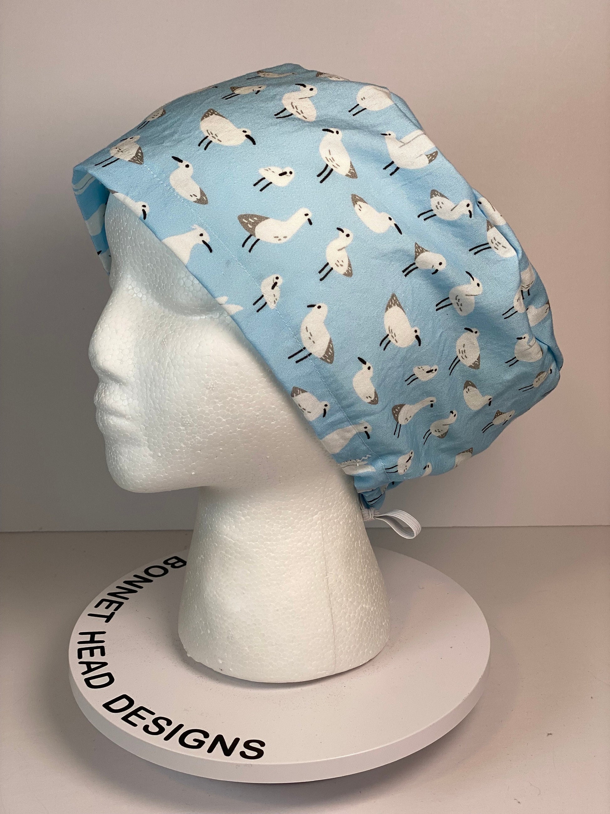 Summer sea bird print womens euro scrub cap, summer euro scrub hat, Bonnet Head Designs