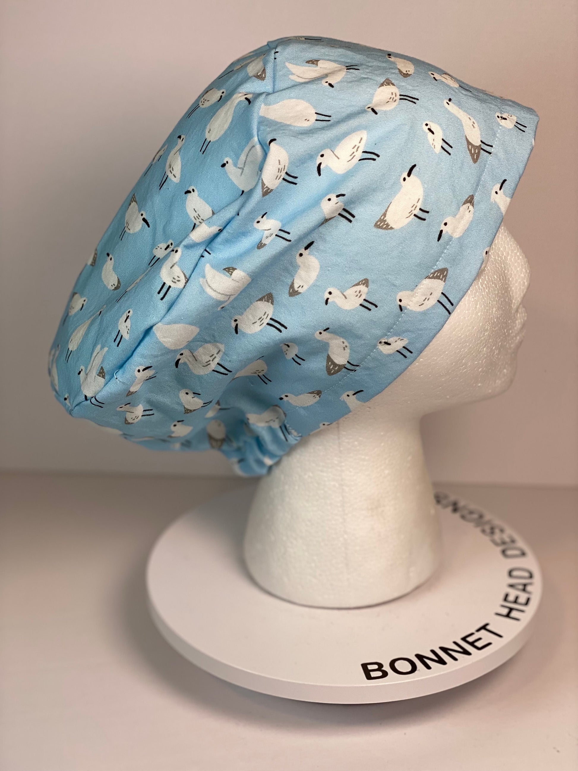 Summer sea bird print womens euro scrub cap, summer euro scrub hat, Bonnet Head Designs