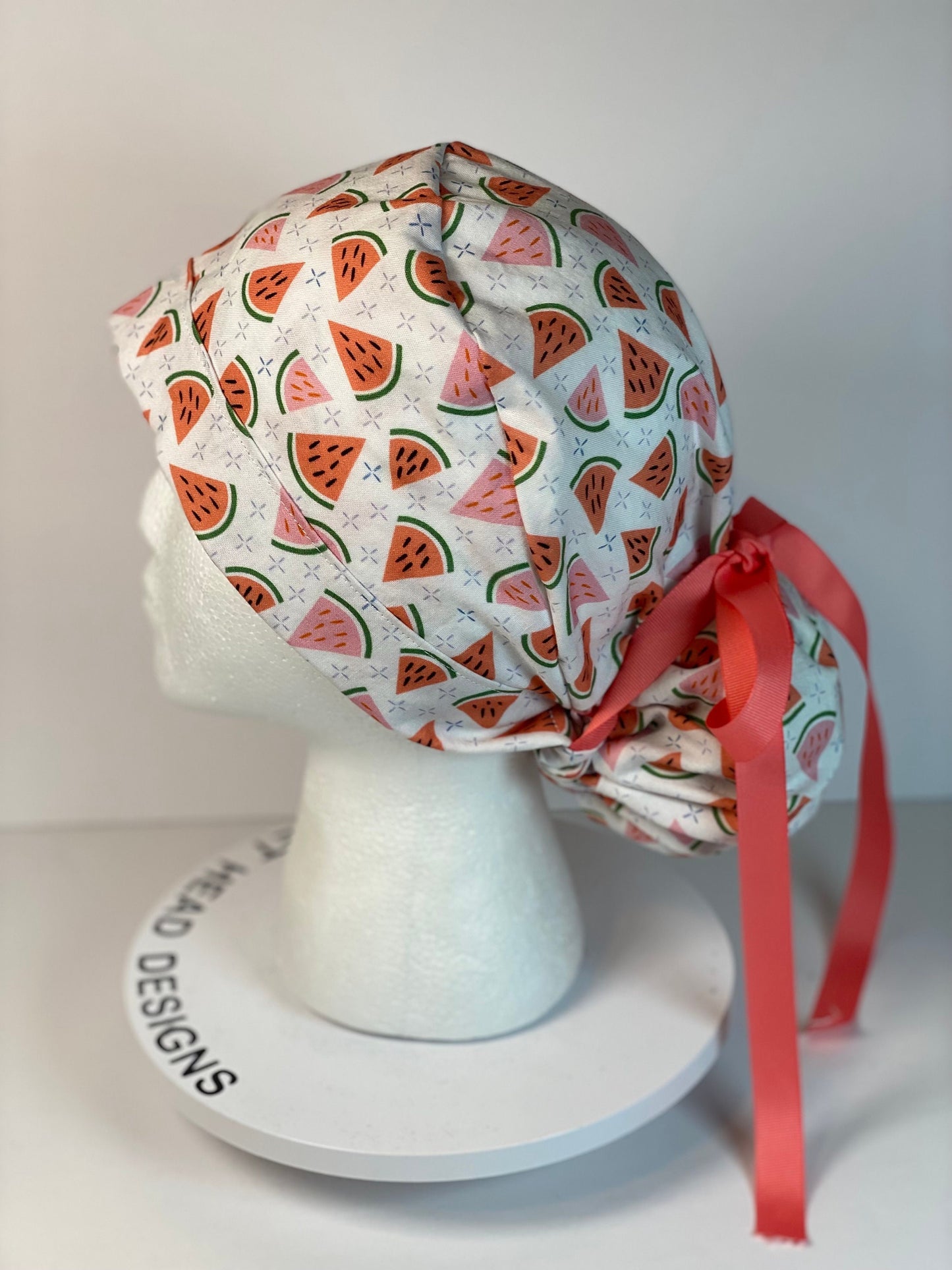 Watermelon print women’s scrub cap, watermelon scrub hat, Bonnet Head Designs