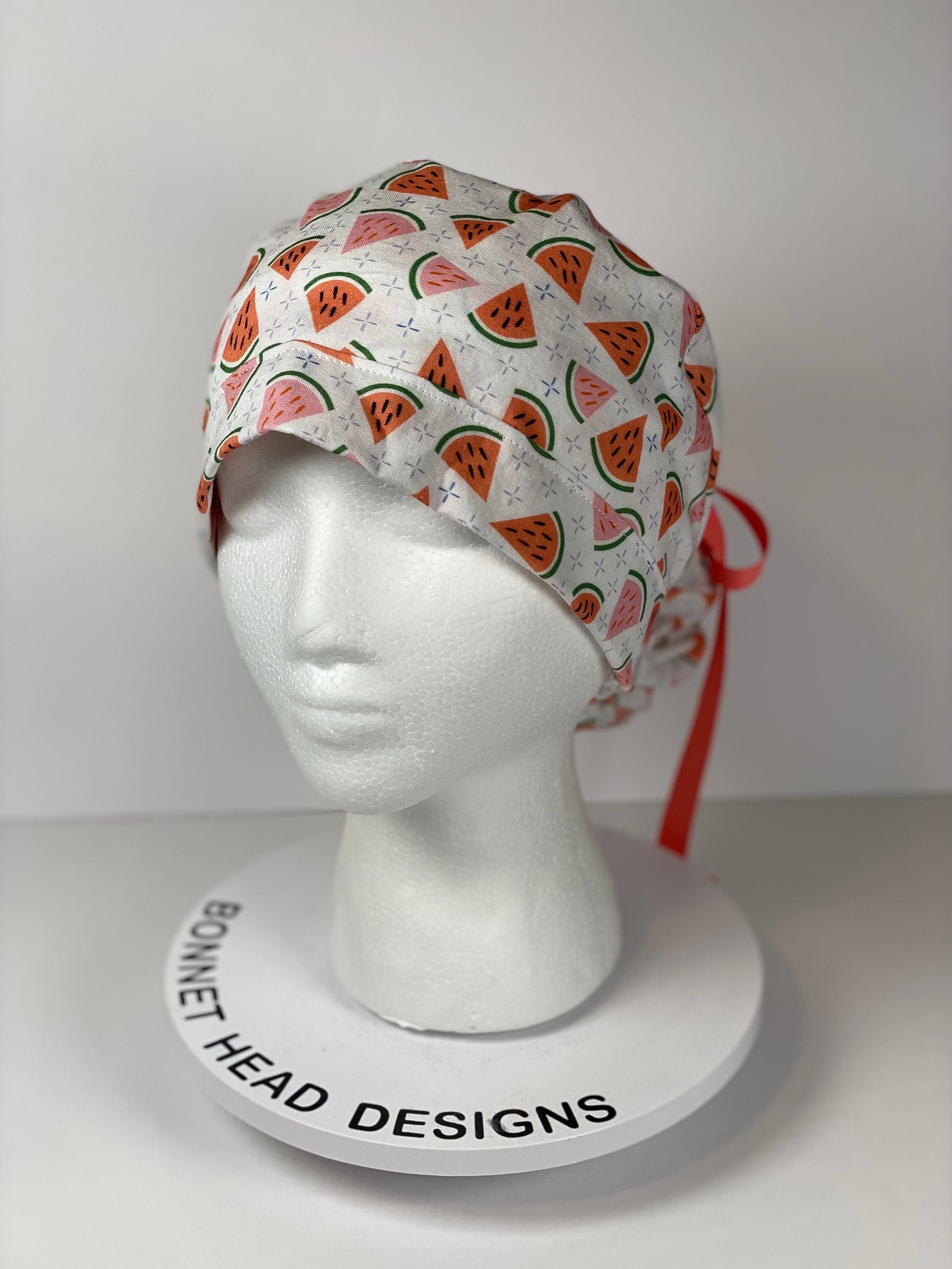 Watermelon print women’s scrub cap, watermelon scrub hat, Bonnet Head Designs