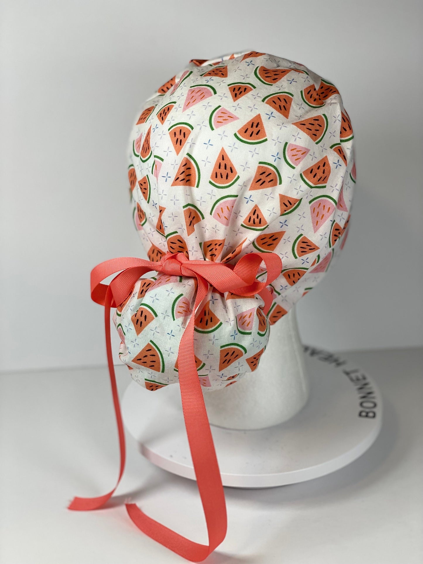 Watermelon print women’s scrub cap, watermelon scrub hat, Bonnet Head Designs