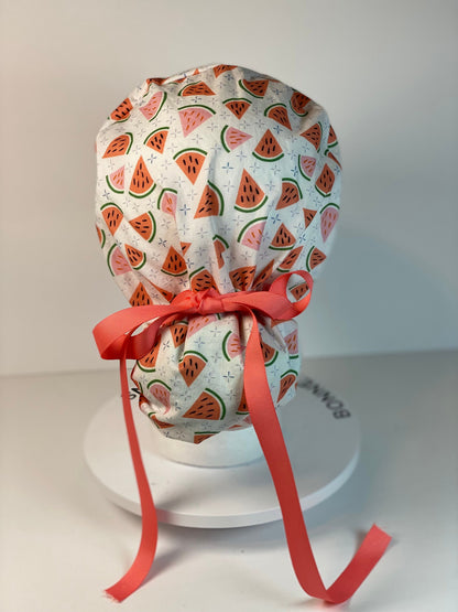 Watermelon print women’s scrub cap, watermelon scrub hat, Bonnet Head Designs