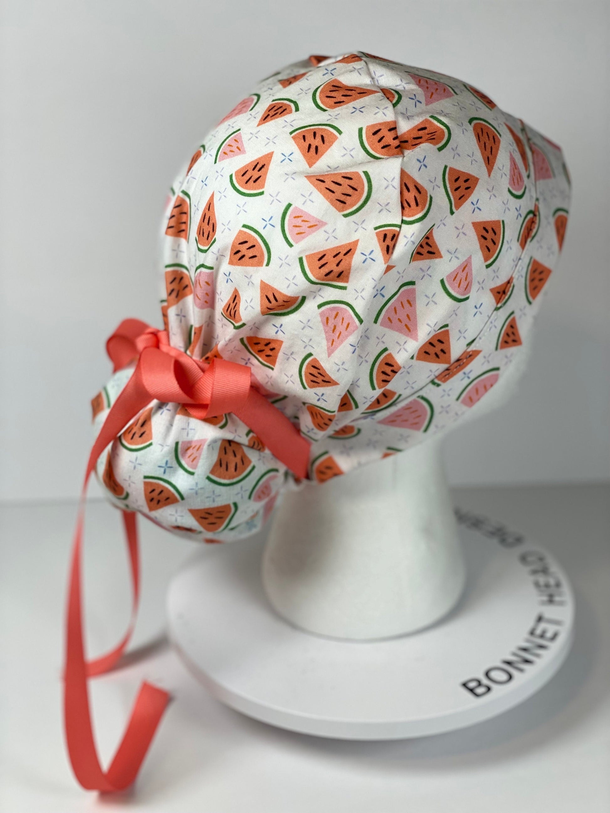 Watermelon print women’s scrub cap, watermelon scrub hat, Bonnet Head Designs