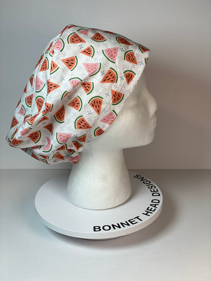 Summer watermelon euro style scrub hat with toggle