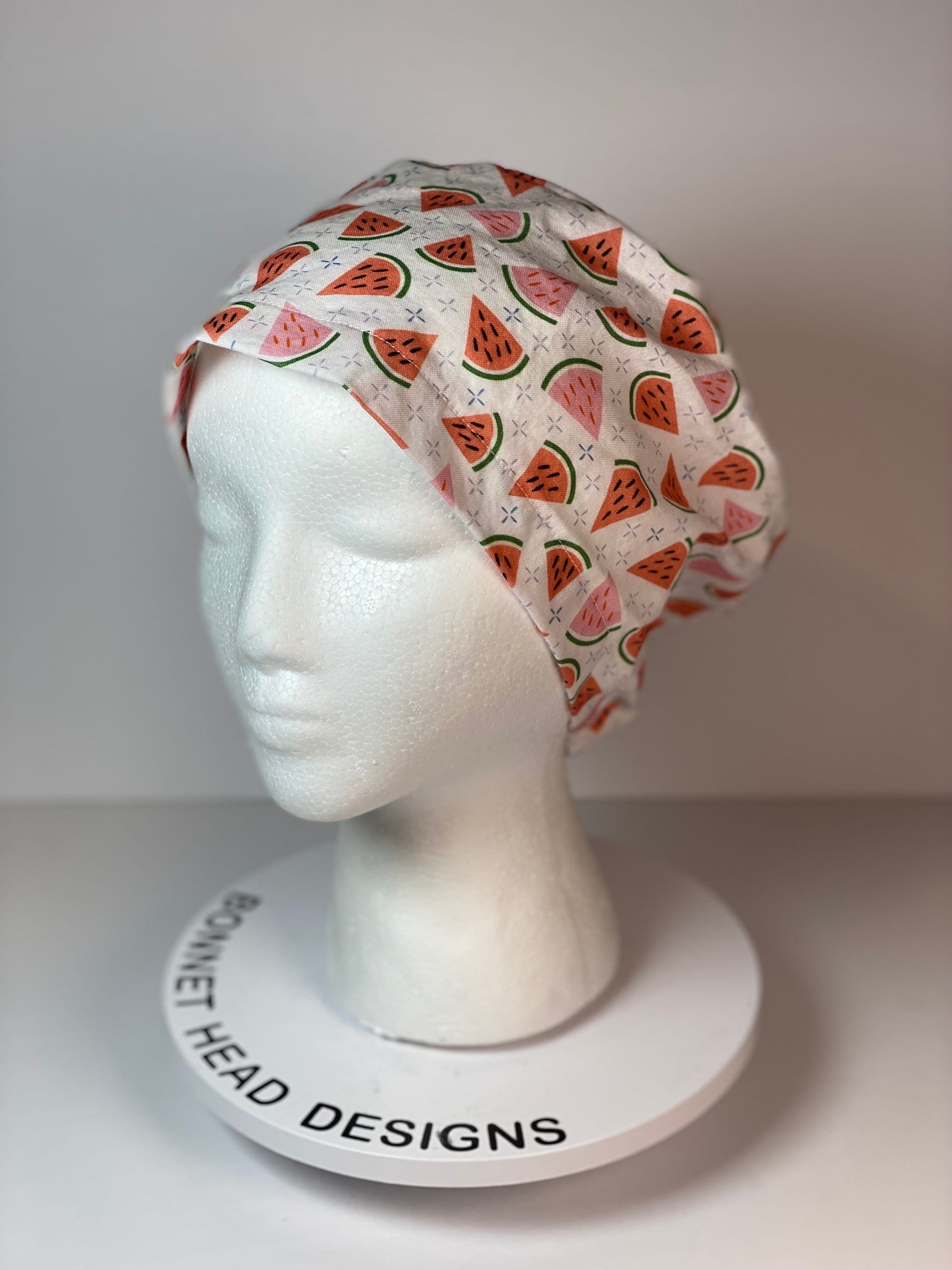 Summer watermelon euro style scrub hat with toggle