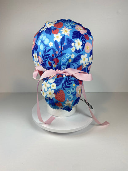 summer strawberry print ponytail scrub cap, summer berries scrub hat