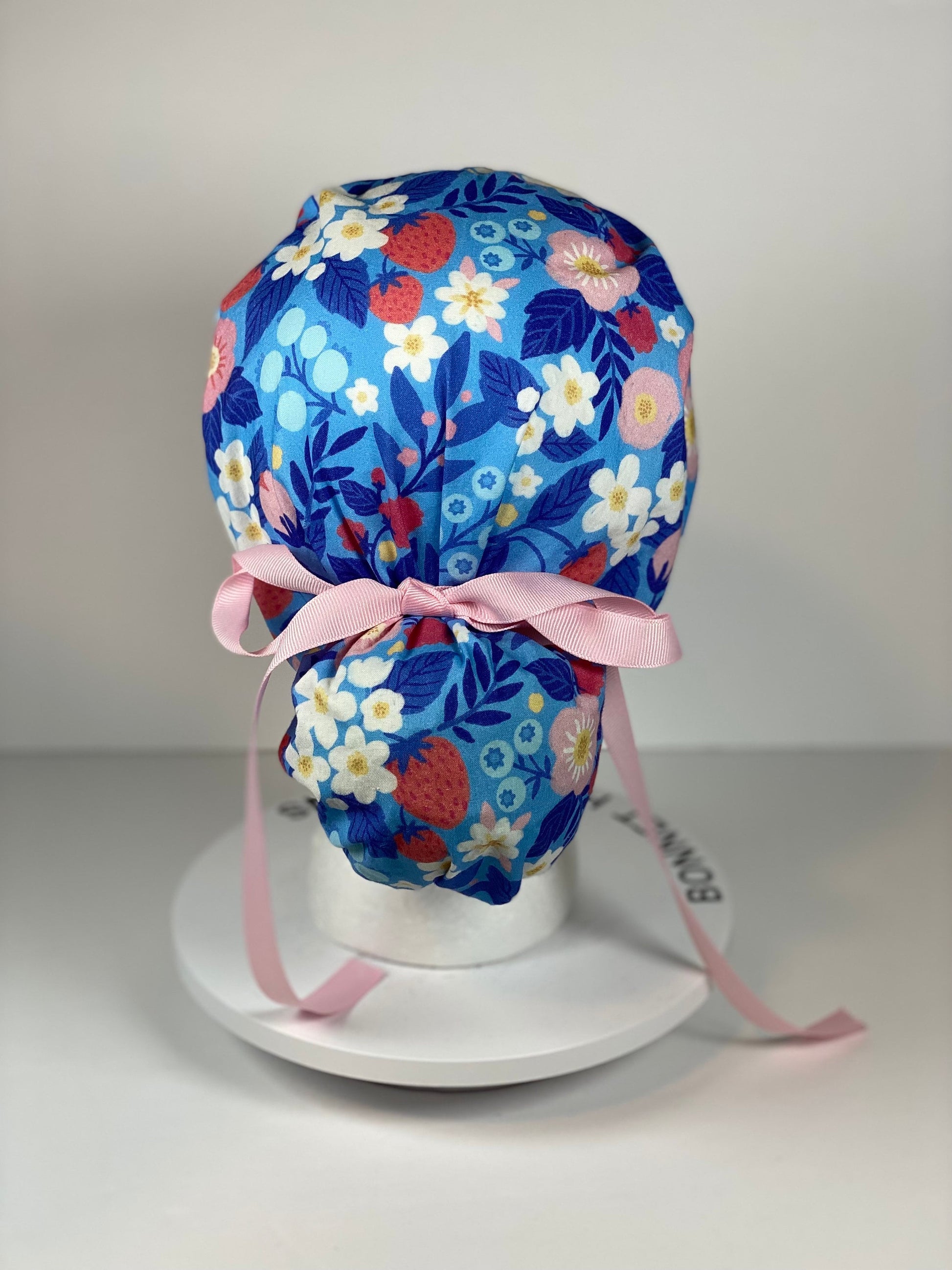 summer strawberry print ponytail scrub cap, summer berries scrub hat