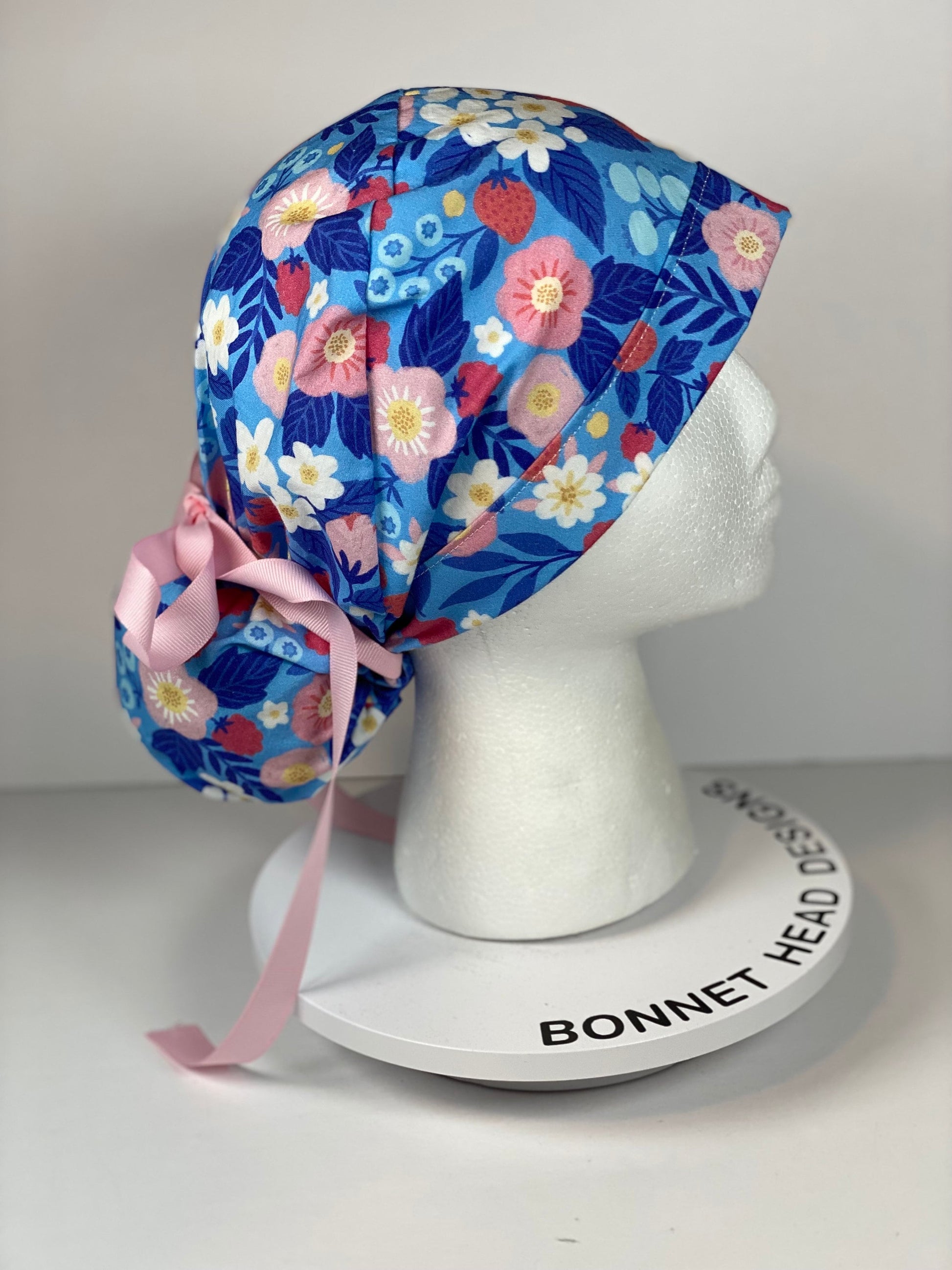 summer strawberry print ponytail scrub cap, summer berries scrub hat