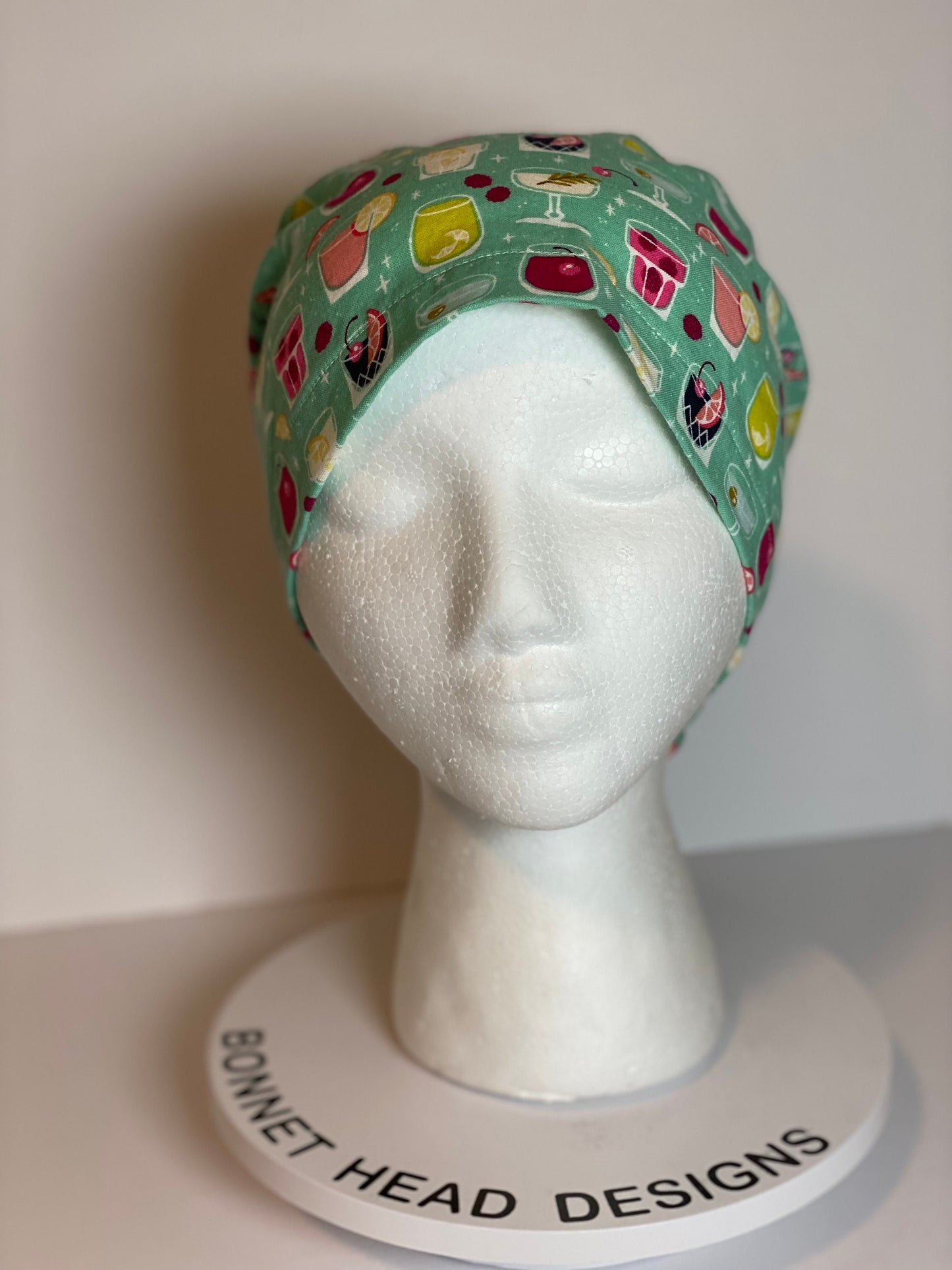 Mixed drinks and cocktails euro style scrub hat, happy hour scrub hat, Bonnet Head Designs