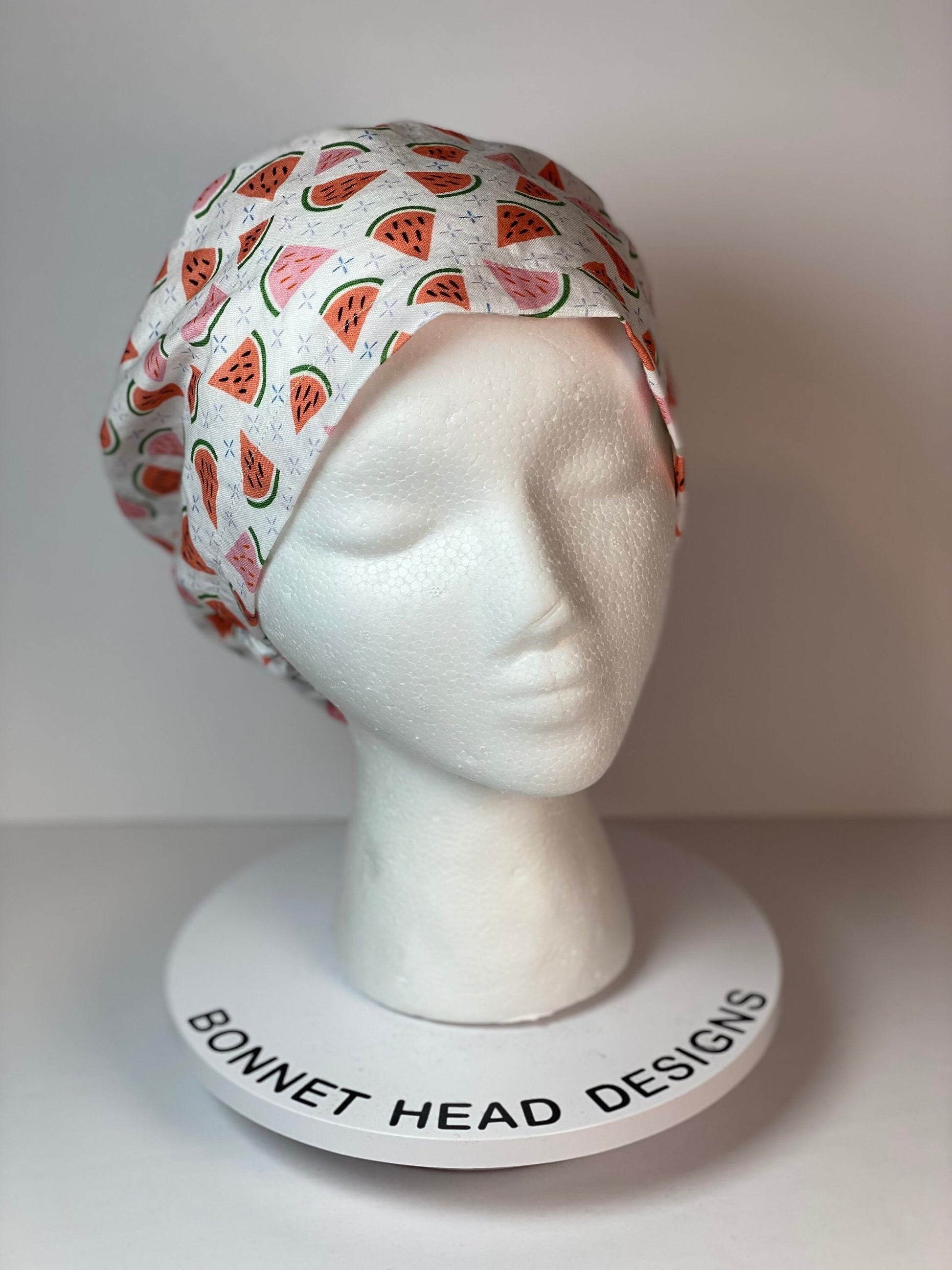 Summer watermelon euro style scrub hat with toggle