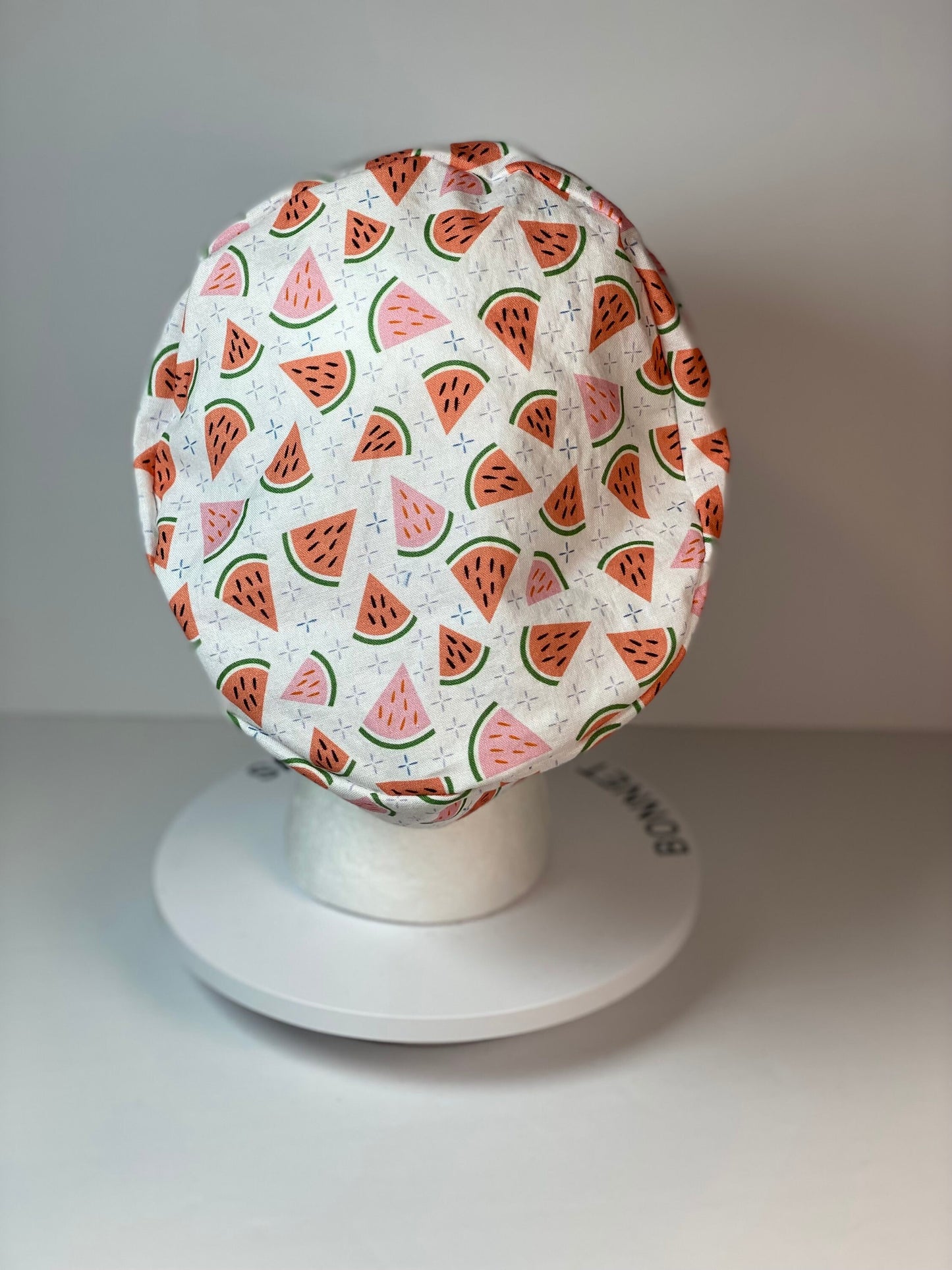 Summer watermelon euro style scrub hat with toggle