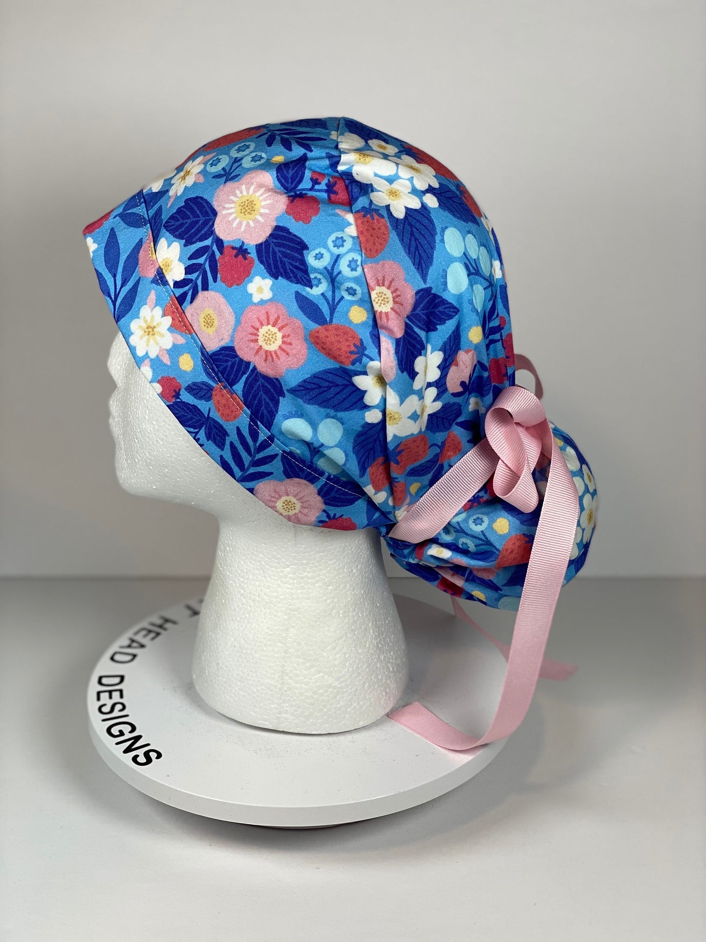 summer strawberry print ponytail scrub cap, summer berries scrub hat