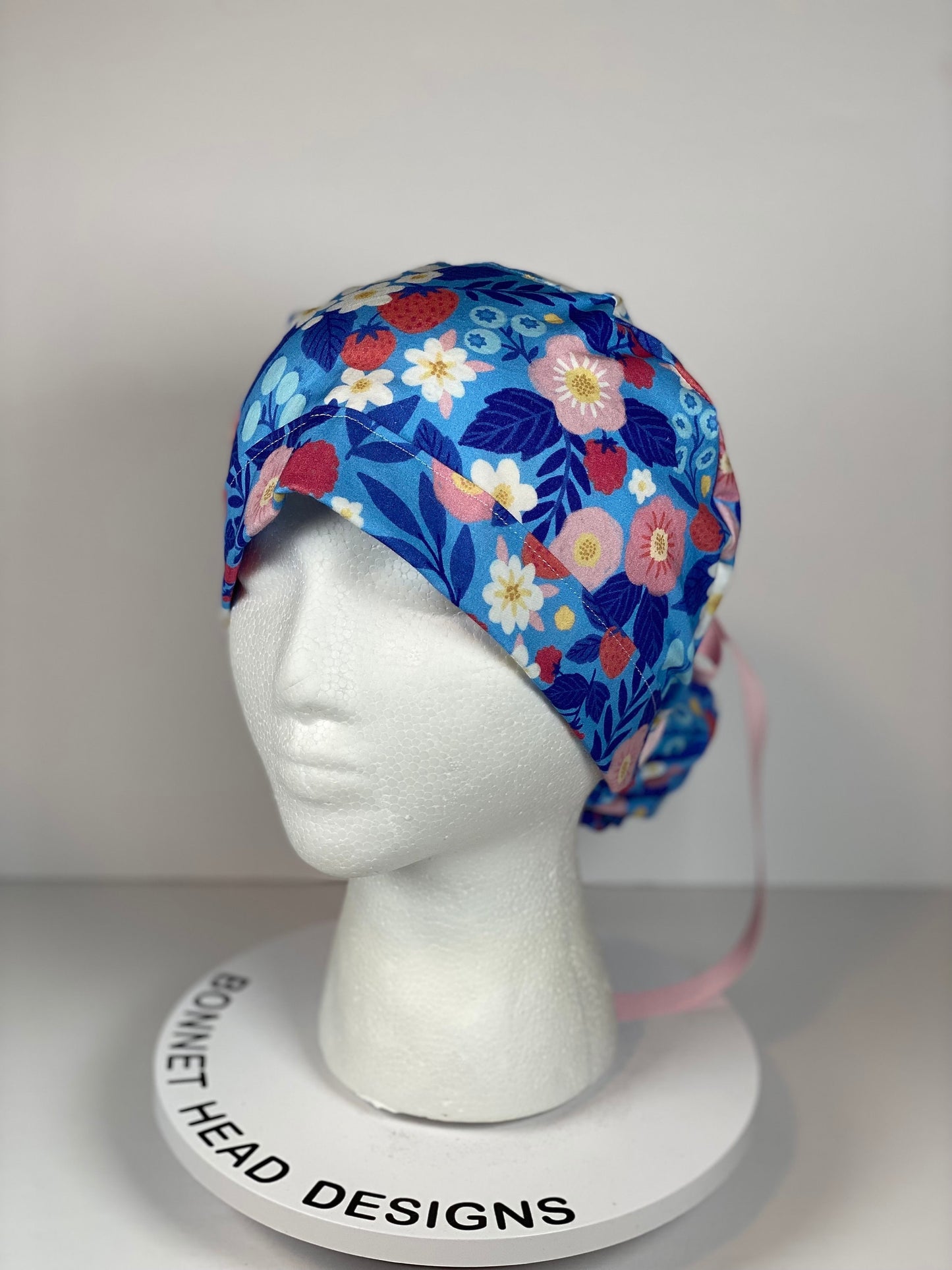 summer strawberry print ponytail scrub cap, summer berries scrub hat