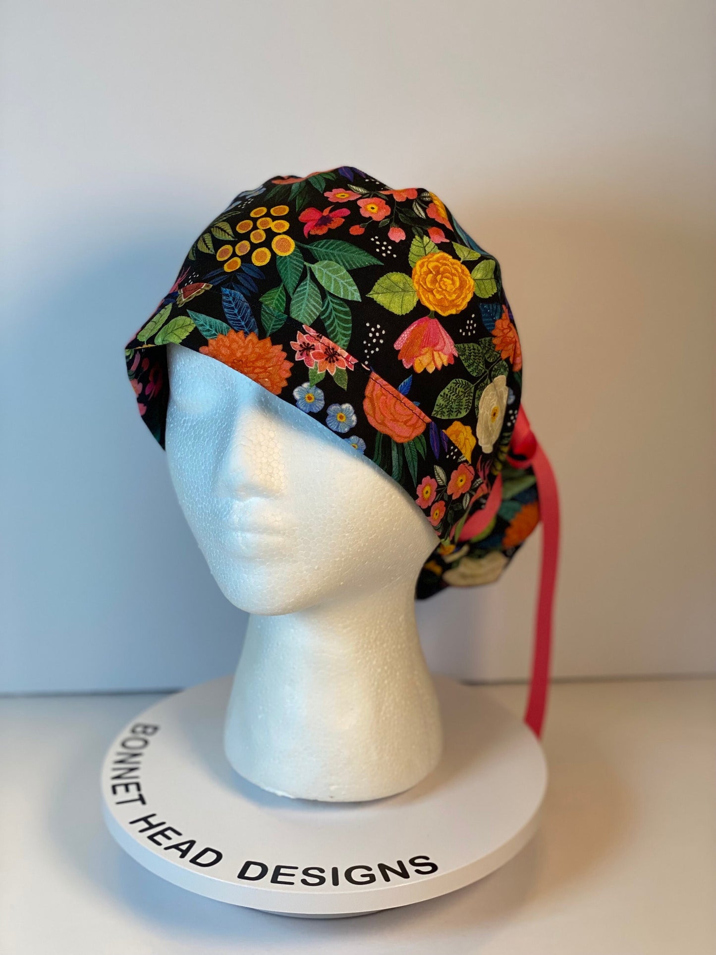 Women’s tropical summer floral scrub hat with satin lining option