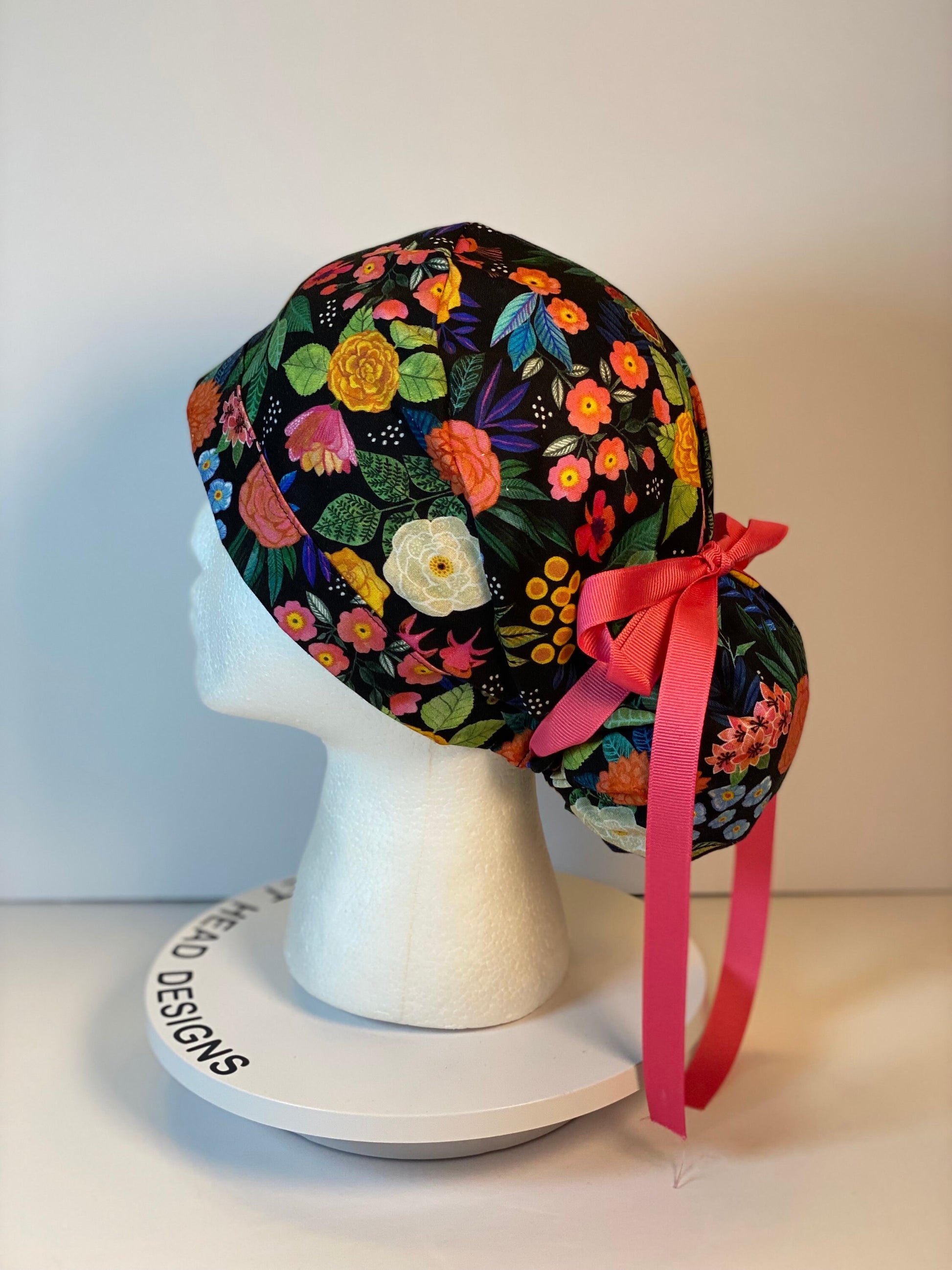 Women’s tropical summer floral scrub hat with satin lining option