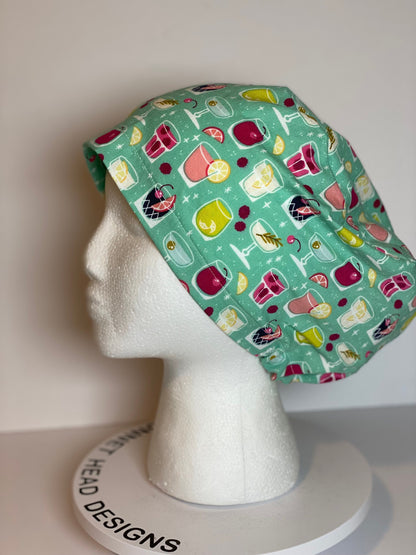 Mixed drinks and cocktails euro style scrub hat, happy hour scrub hat, Bonnet Head Designs