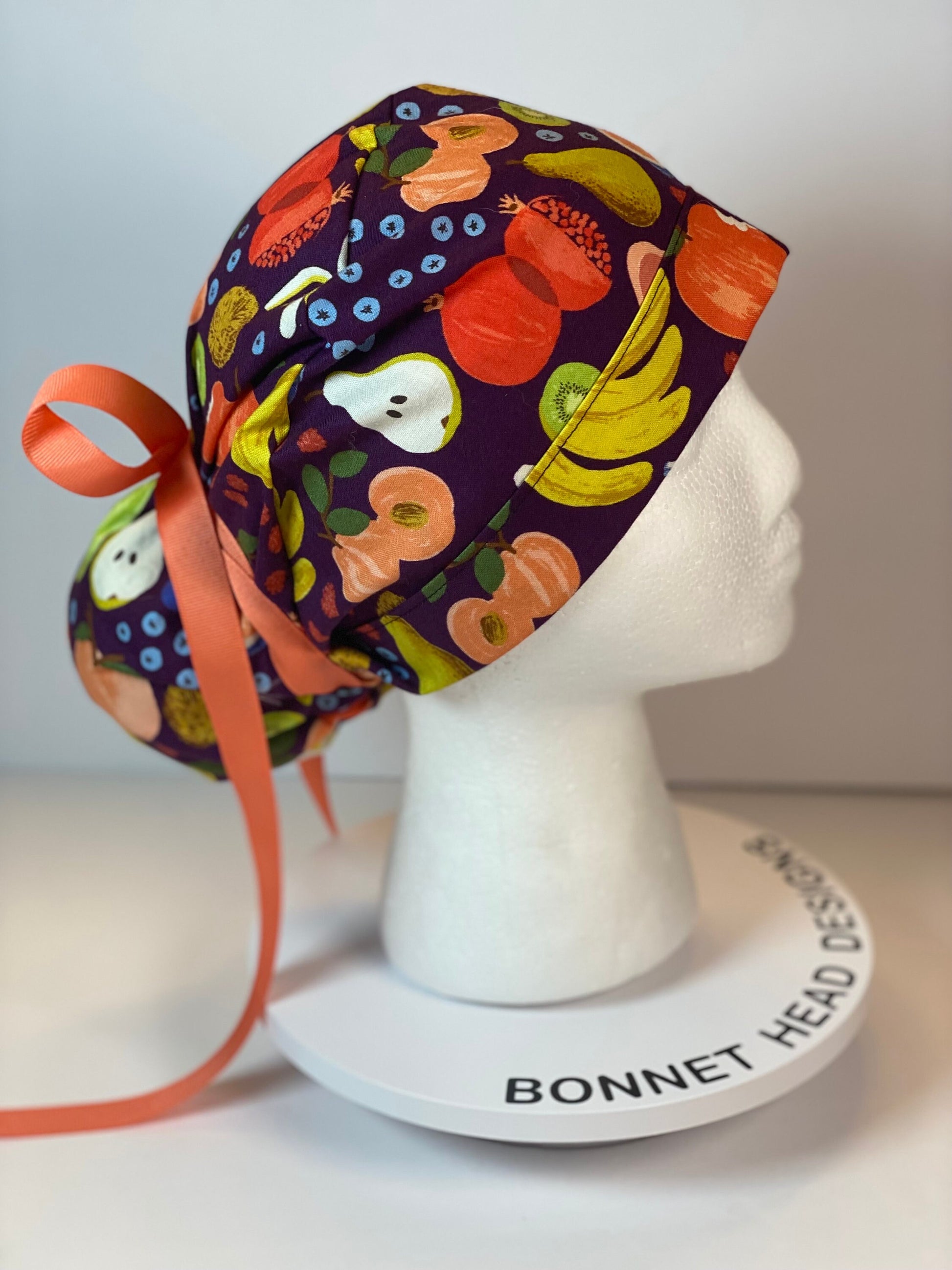 Women’s Rifle Paper Co Orchard fruit scrub cap, fruit print scrub hat, Bonnet Head Designs