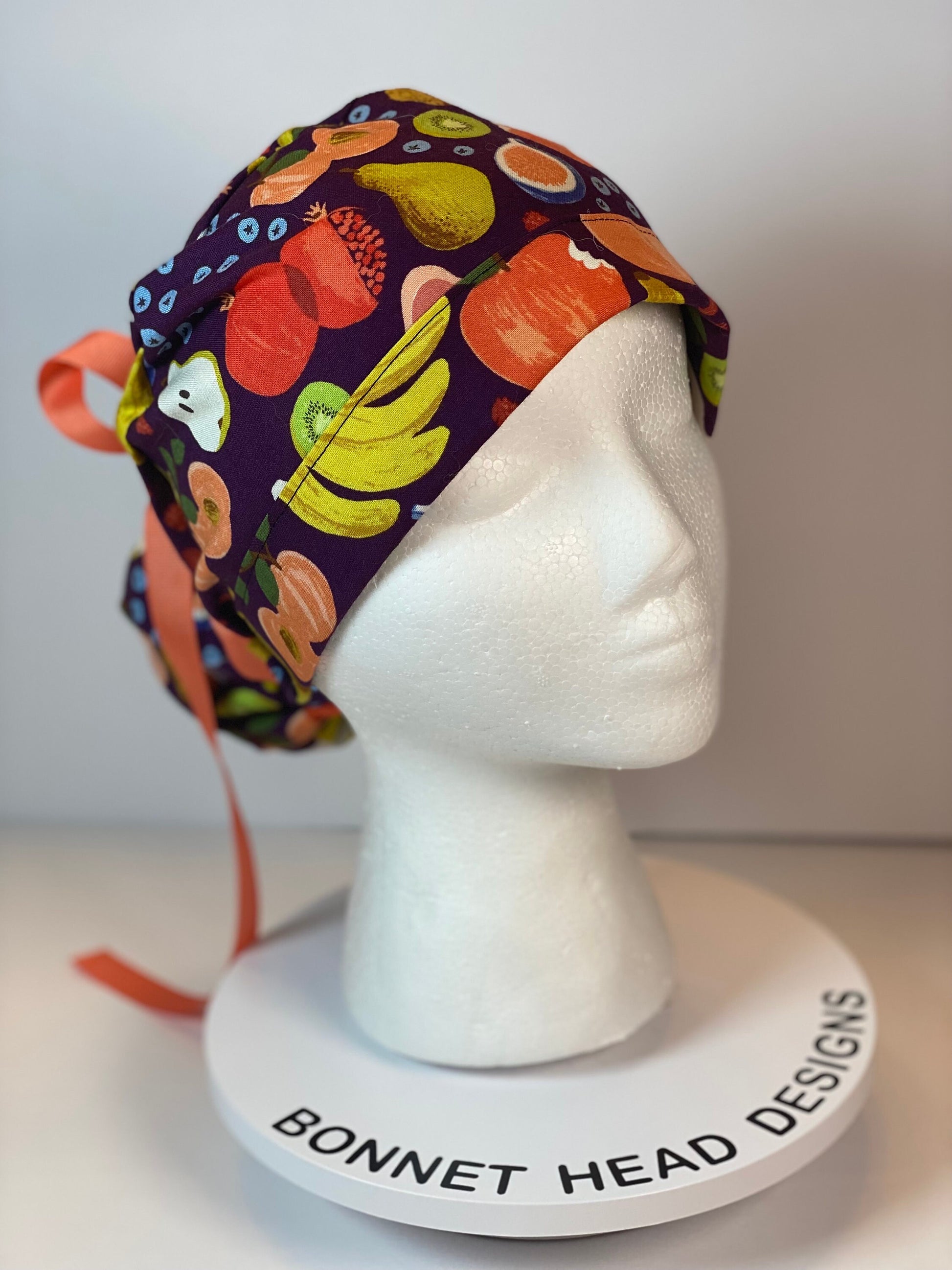 Women’s Rifle Paper Co Orchard fruit scrub cap, fruit print scrub hat, Bonnet Head Designs