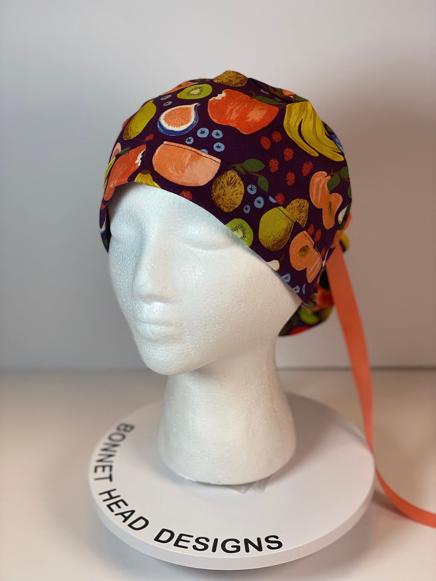 Women’s Rifle Paper Co Orchard fruit scrub cap, fruit print scrub hat, Bonnet Head Designs