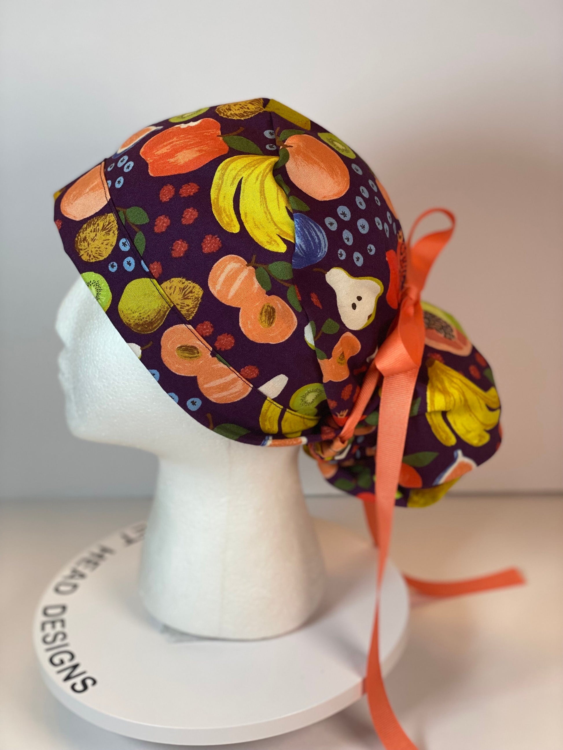 Women’s Rifle Paper Co Orchard fruit scrub cap, fruit print scrub hat, Bonnet Head Designs