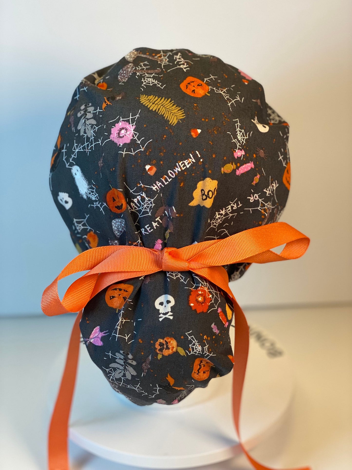 Halloween ponytail scrub cap, spells and potions scrub cap, Bonnet Head Designs