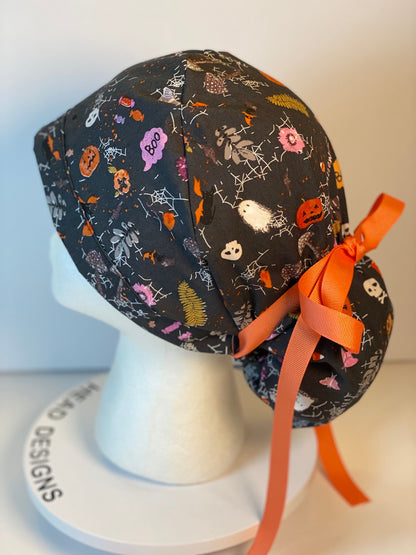 Halloween ponytail scrub cap, spells and potions scrub cap, Bonnet Head Designs