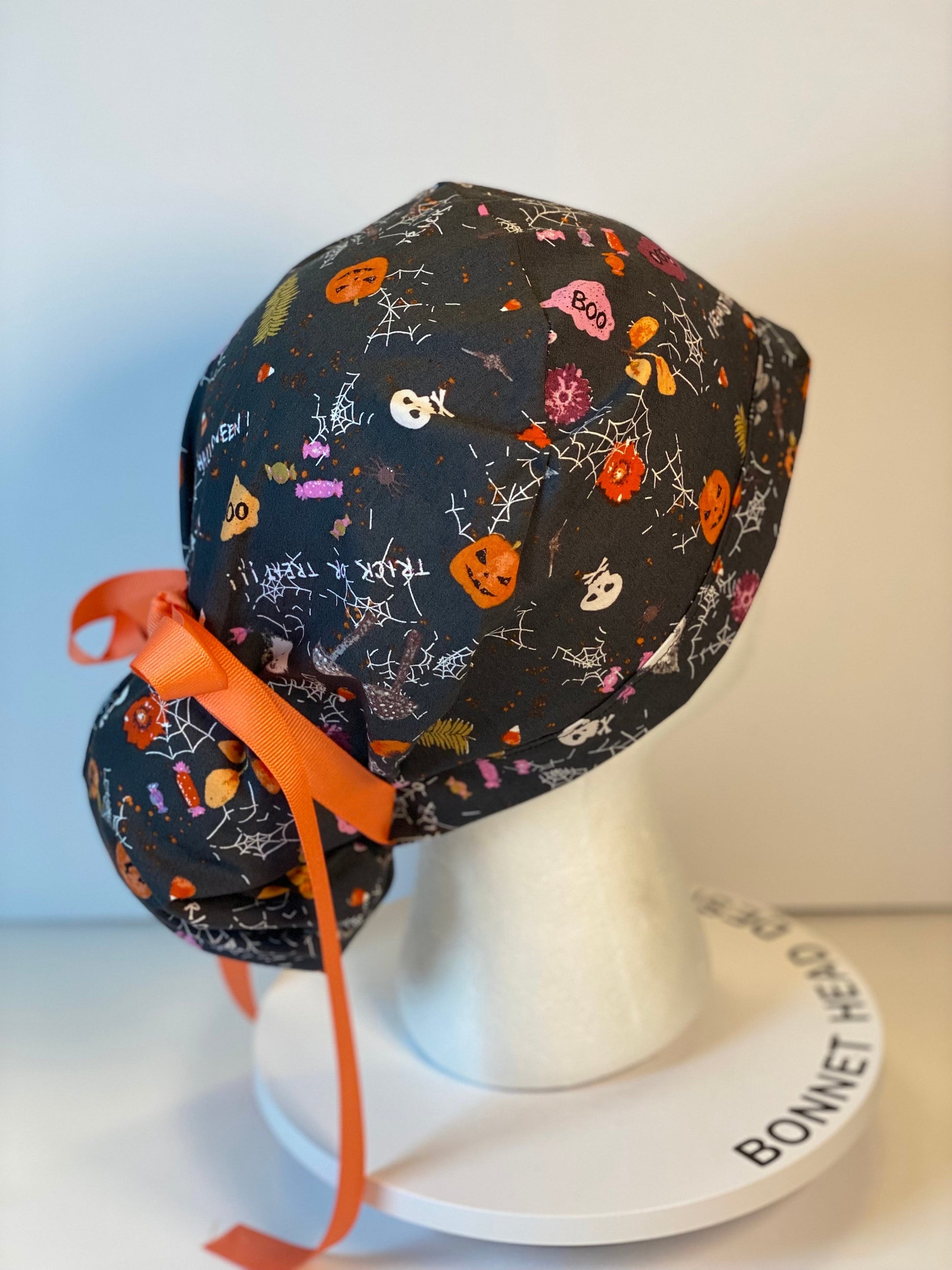 Halloween ponytail scrub cap, spells and potions scrub cap, Bonnet Head Designs